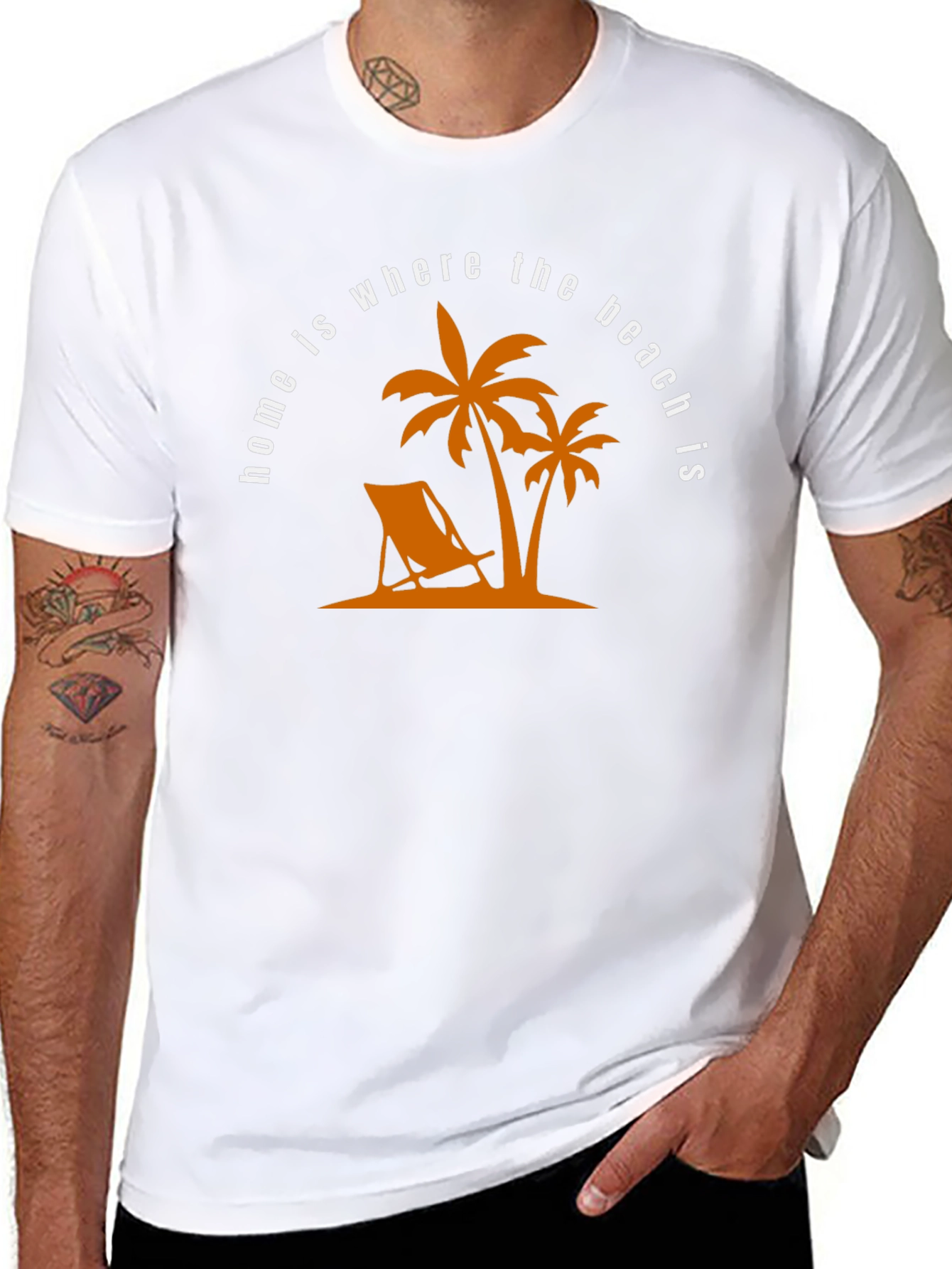 Beach Home T-Shirt: Palm Tree & Deck Chair Design
