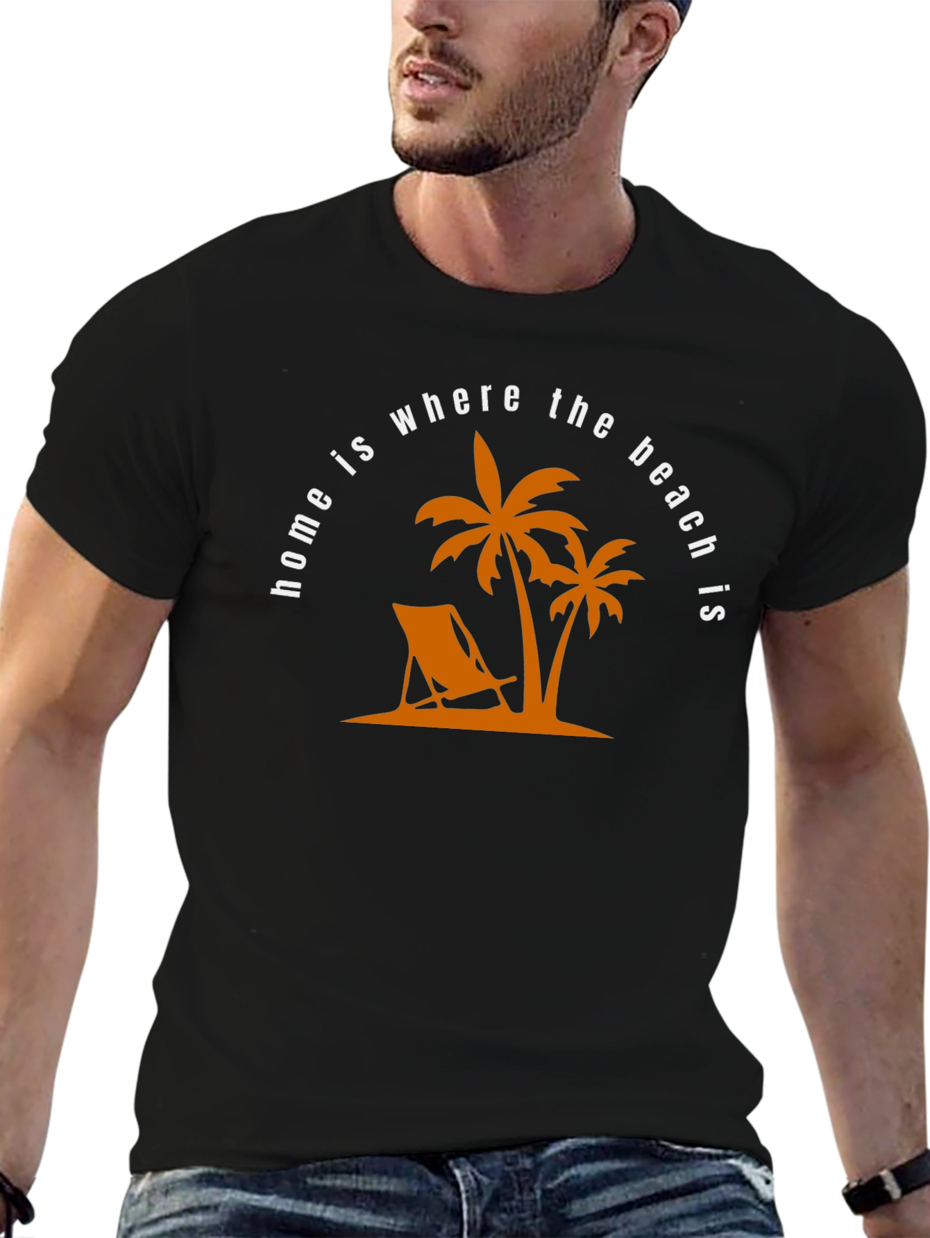 Beach Home T-Shirt: Palm Tree & Deck Chair Design