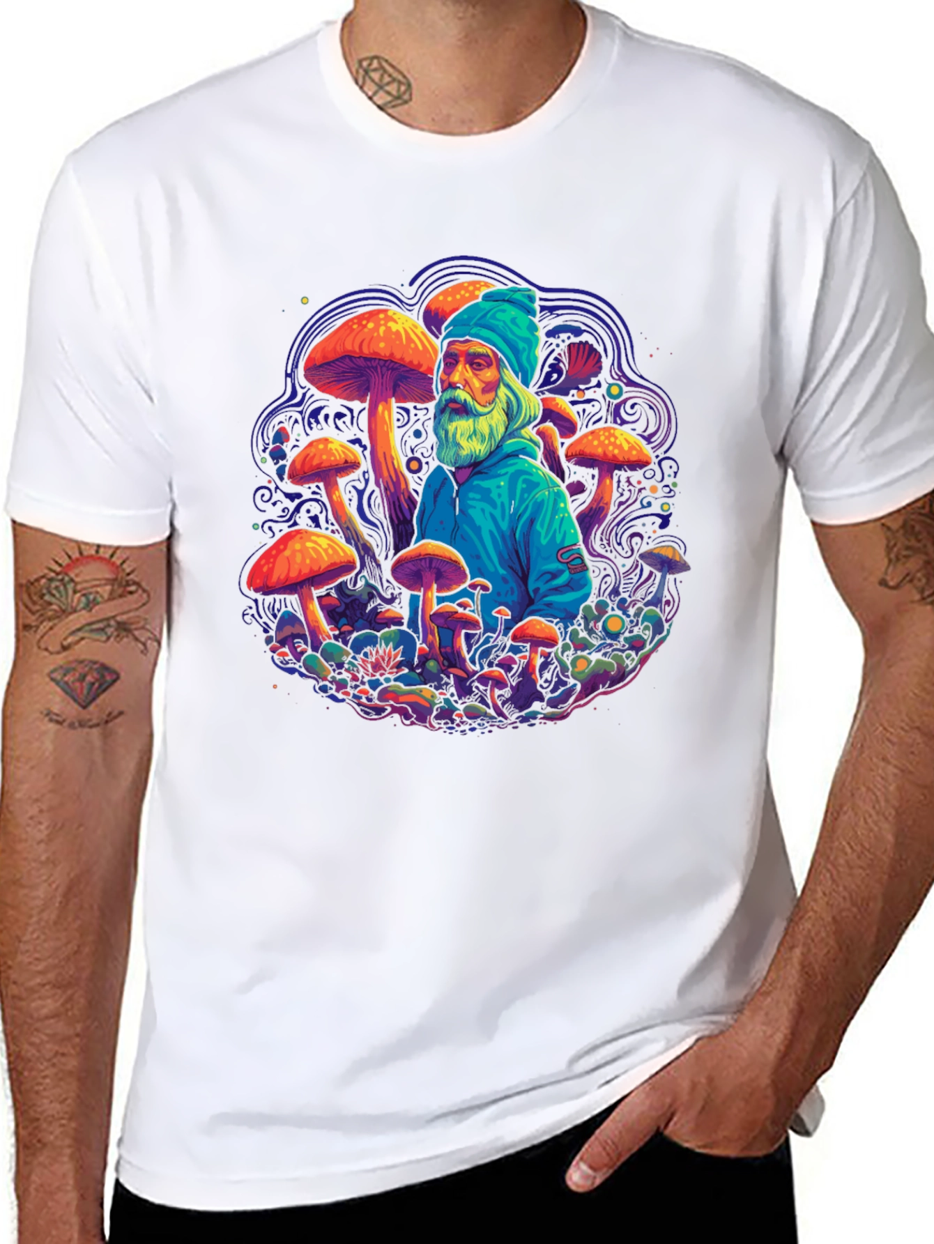 Wizard Mushroom Graphic Tee - Psychedelic Design