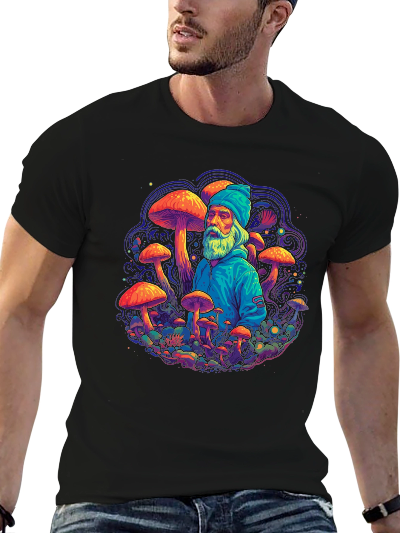 Wizard Mushroom Graphic Tee - Psychedelic Design