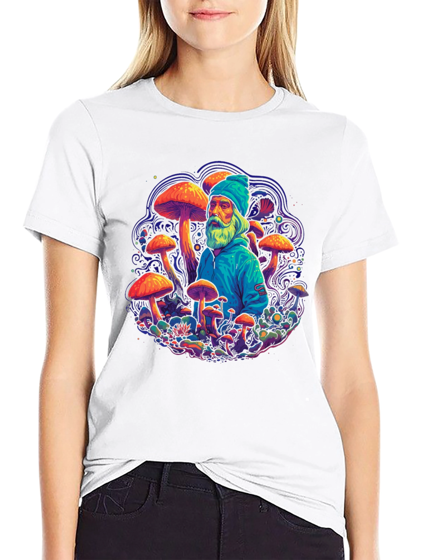 Wizard Mushroom Graphic Tee - Psychedelic Design
