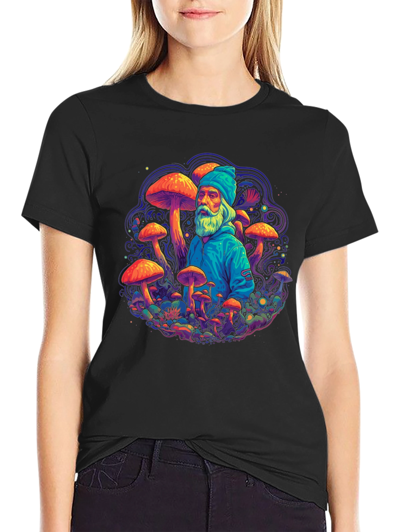 Wizard Mushroom Graphic Tee - Psychedelic Design