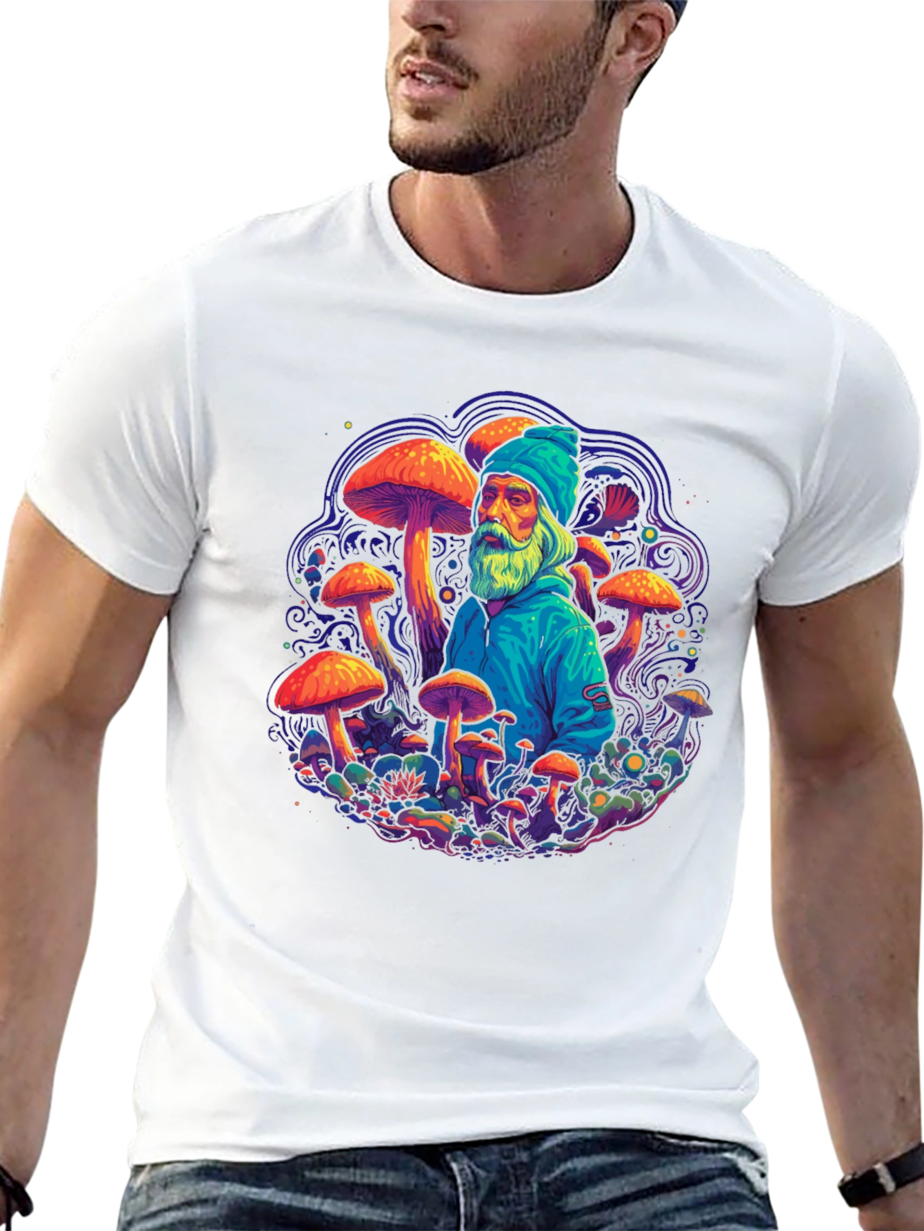 Wizard Mushroom Graphic Tee - Psychedelic Design