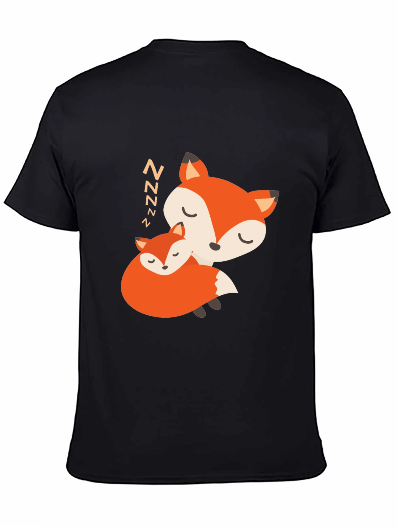 Cute Sleeping Fox Graphic Black T-Shirt
