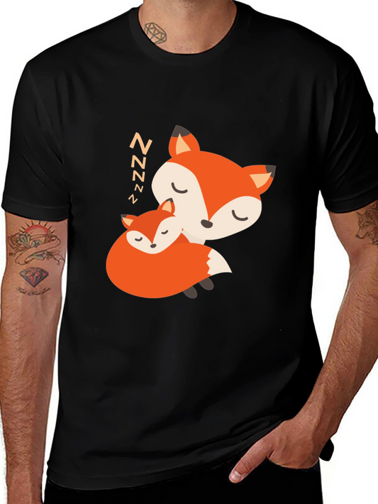 Cute Sleeping Fox Graphic Black T-Shirt