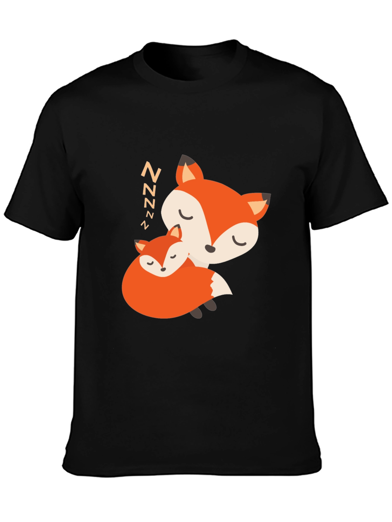 Cute Sleeping Fox Graphic Black T-Shirt