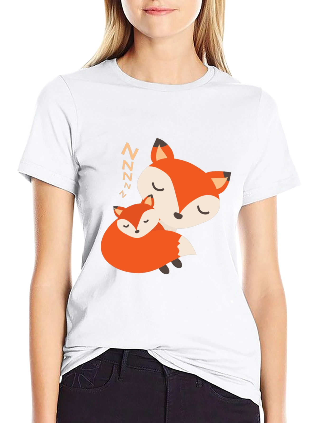 Cute Sleeping Fox Graphic Black T-Shirt