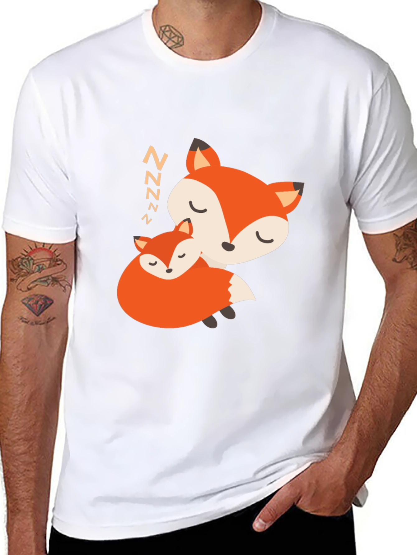 Cute Sleeping Fox Graphic Black T-Shirt
