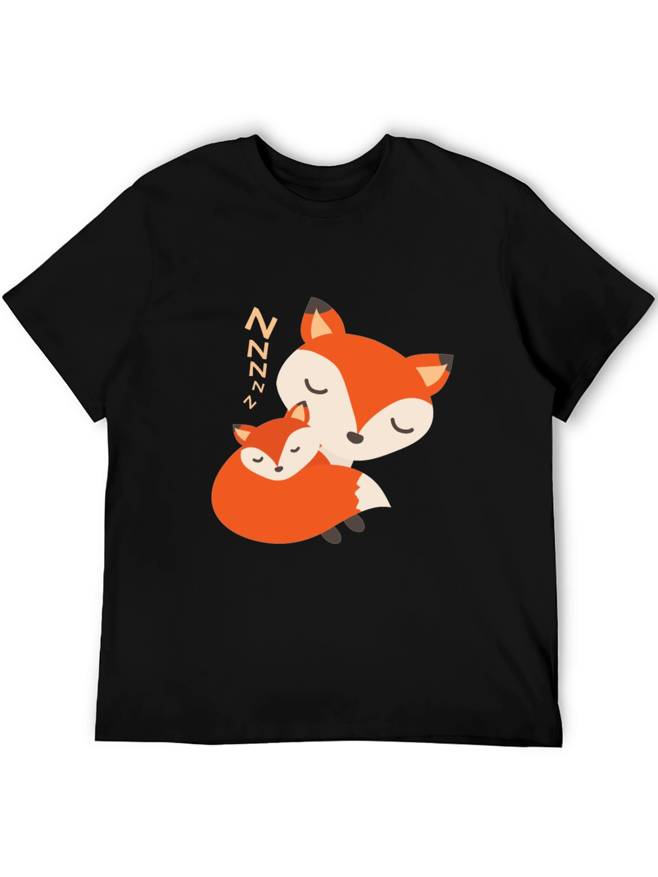 Cute Sleeping Fox Graphic Black T-Shirt