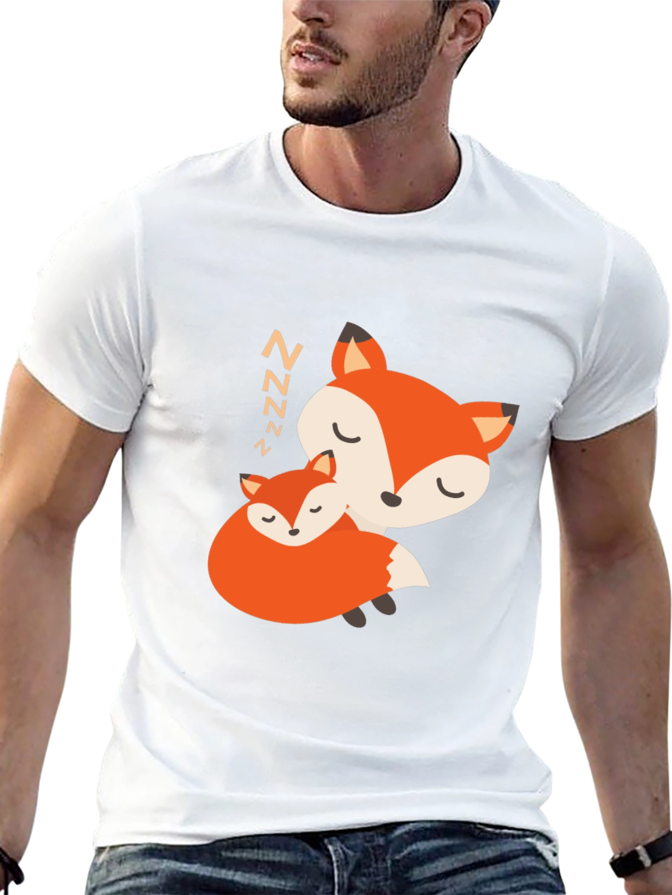 Cute Sleeping Fox Graphic Black T-Shirt