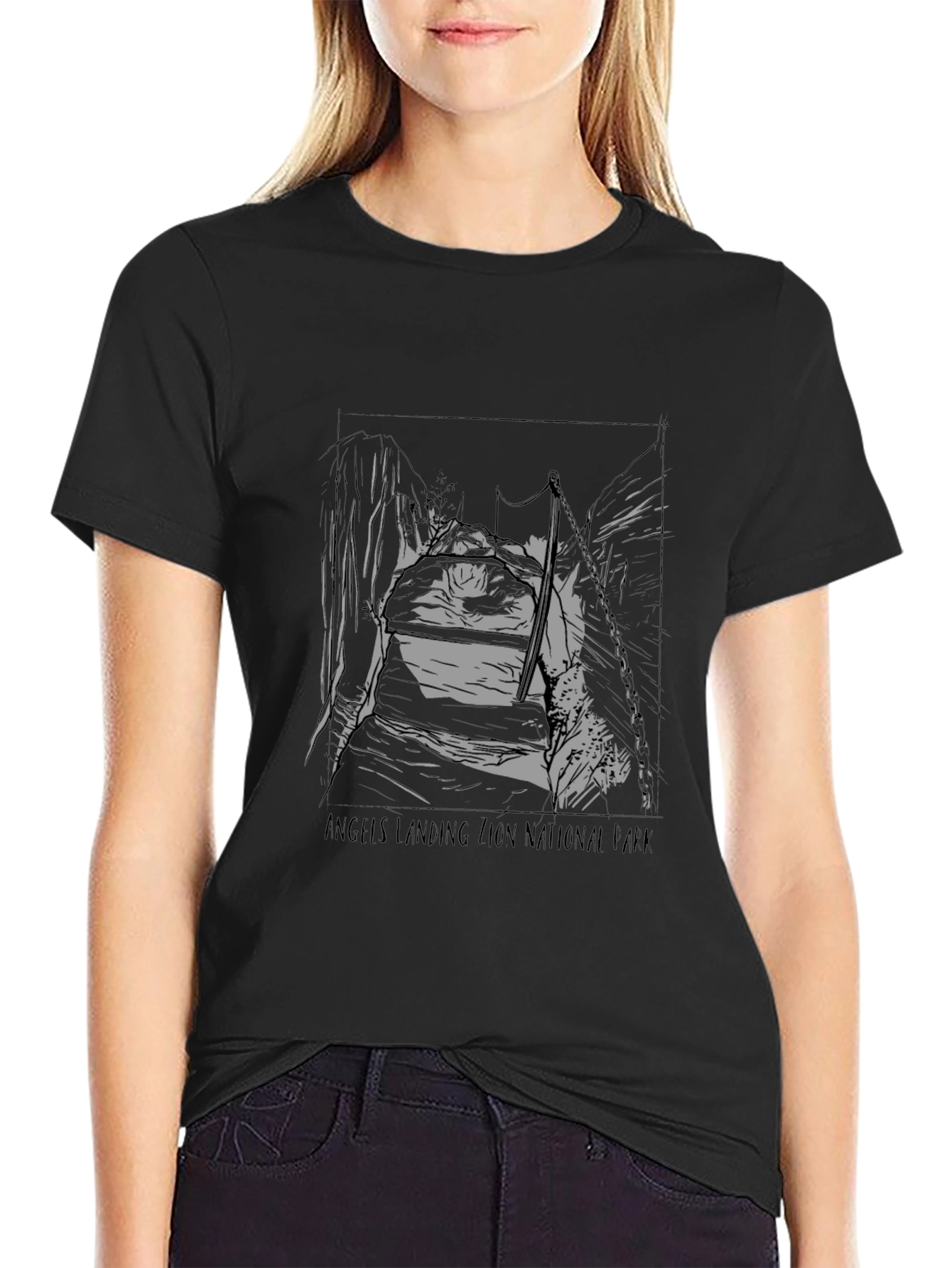 Angels Landing National Park Black Graphic Tee