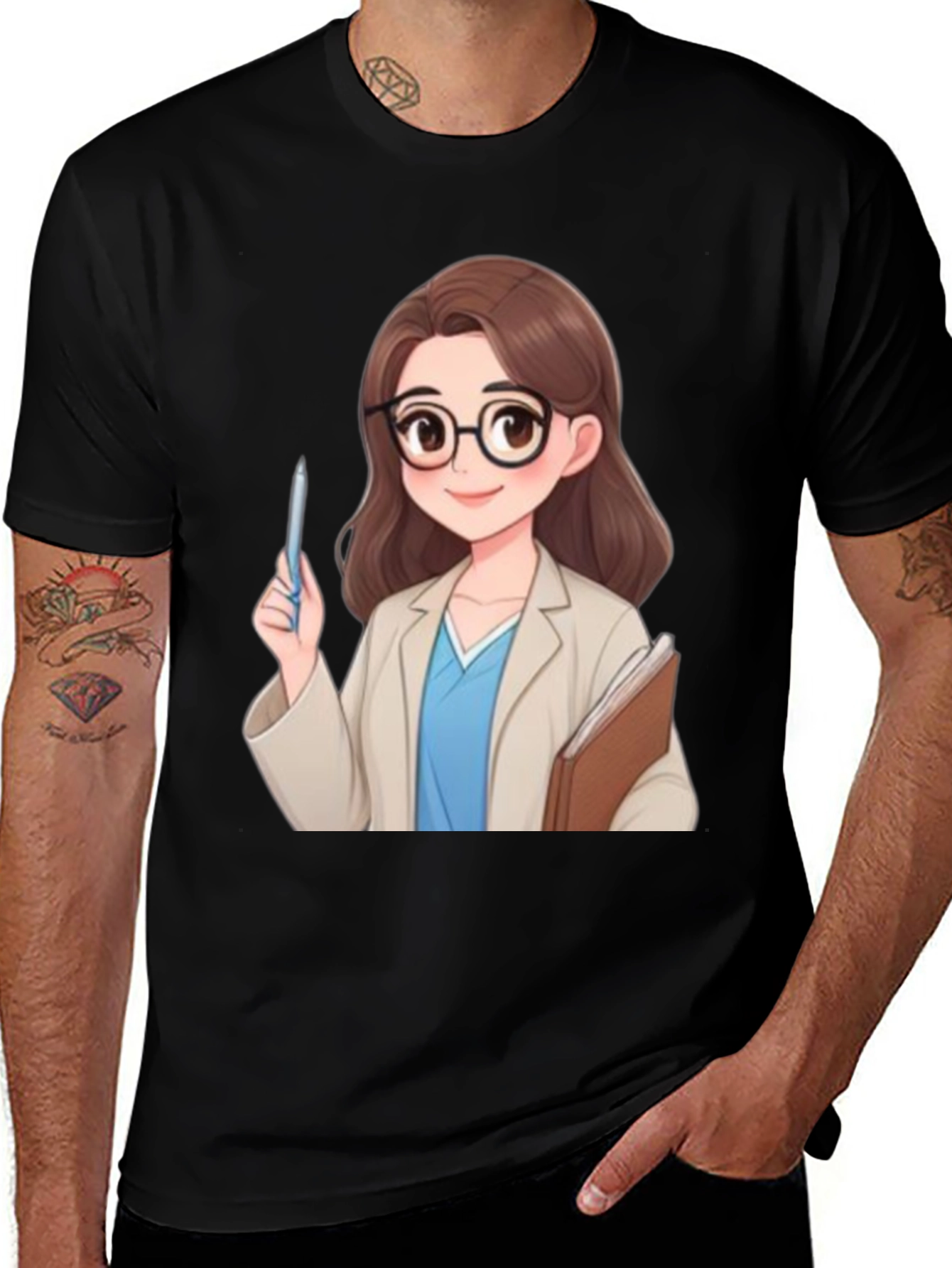 Cartoon Doctor Graphic Tee - Black