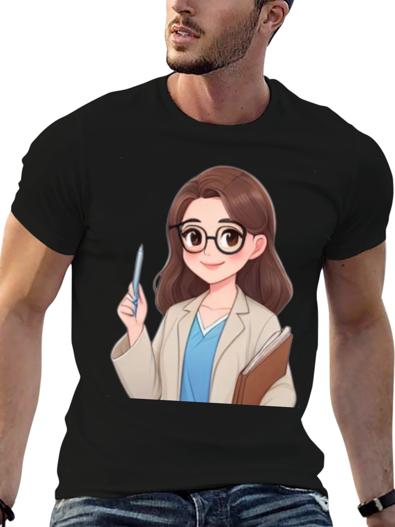 Cartoon Doctor Graphic Tee - Black