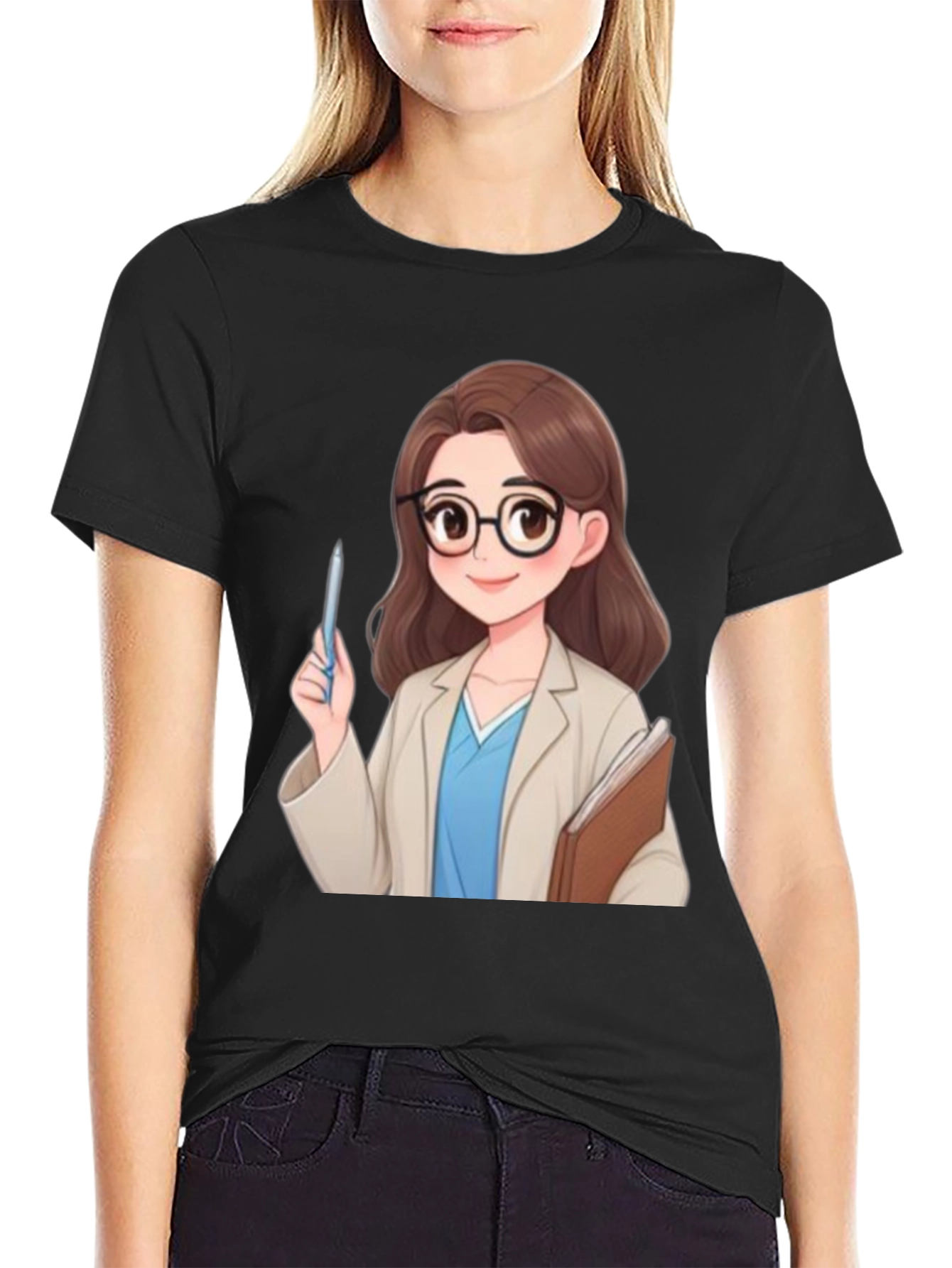 Cartoon Doctor Graphic Tee - Black
