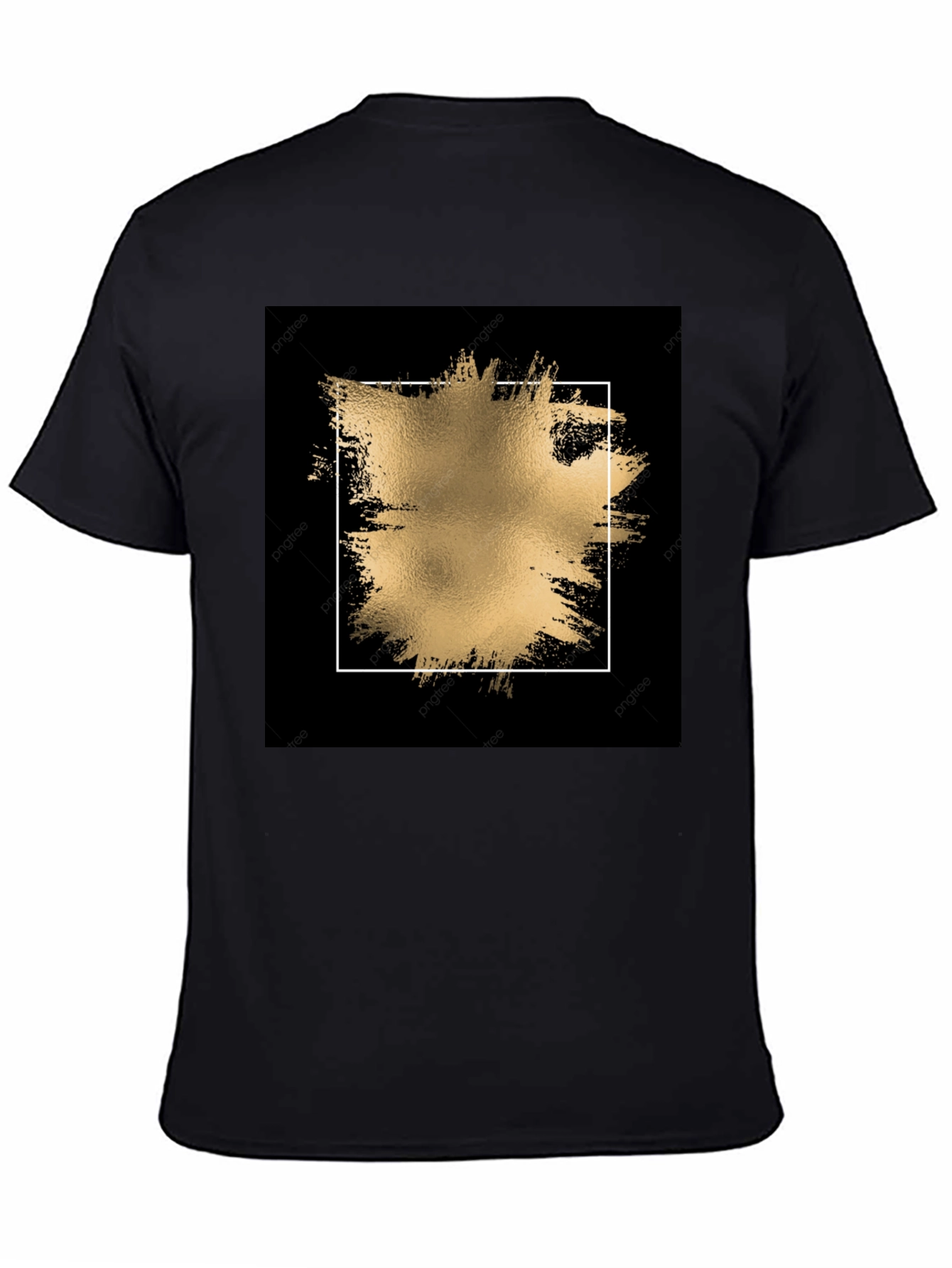 Black Tee with Gold Abstract Square