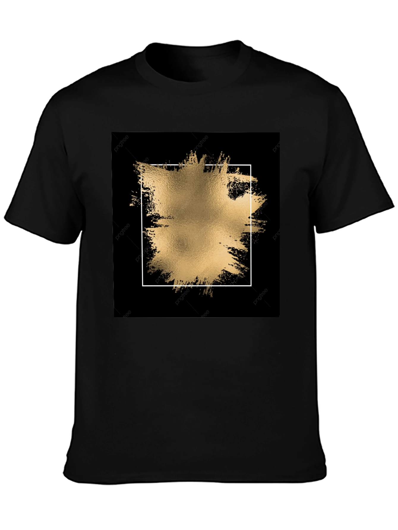 Black Tee with Gold Abstract Square
