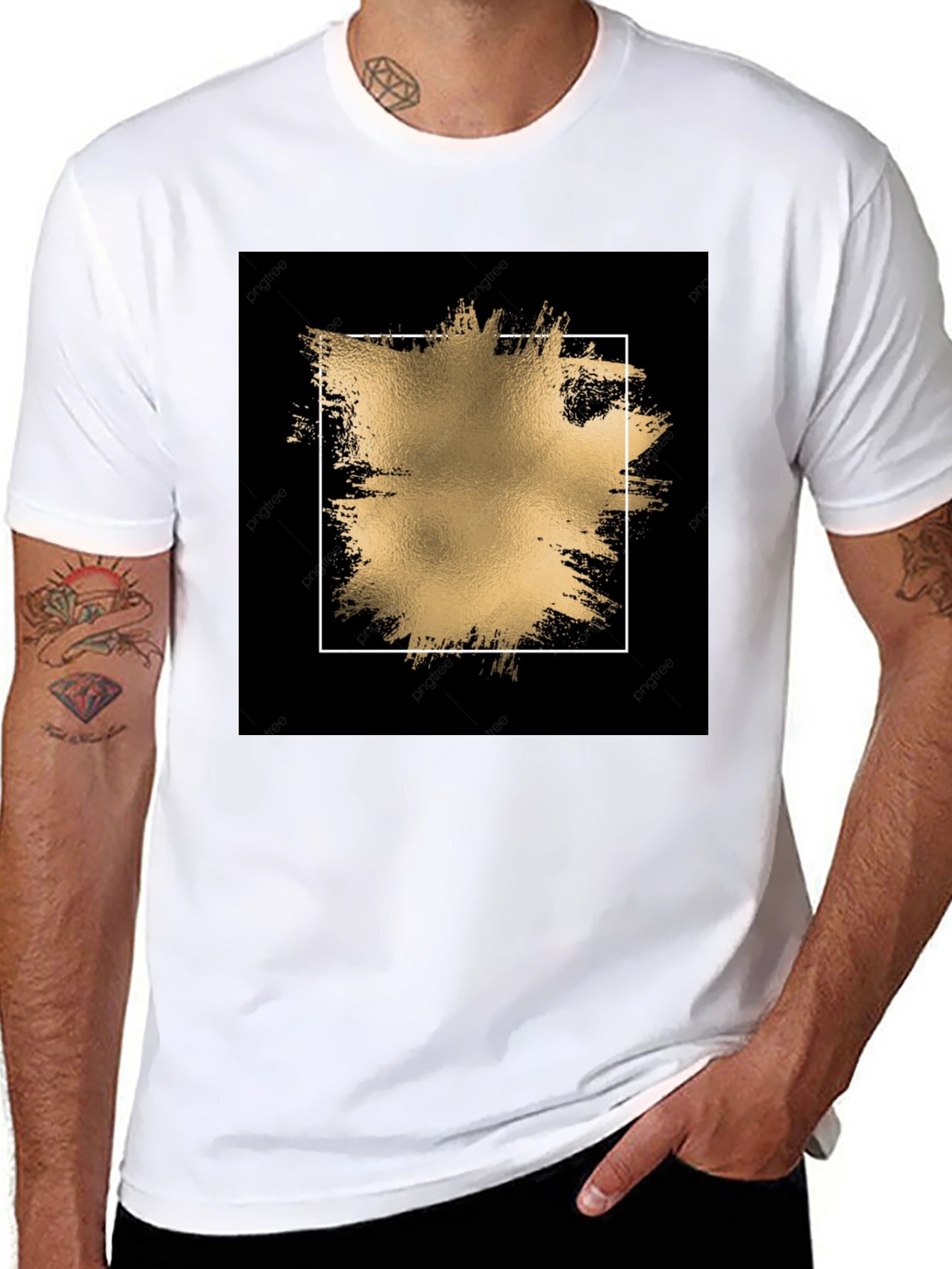 Black Tee with Gold Abstract Square