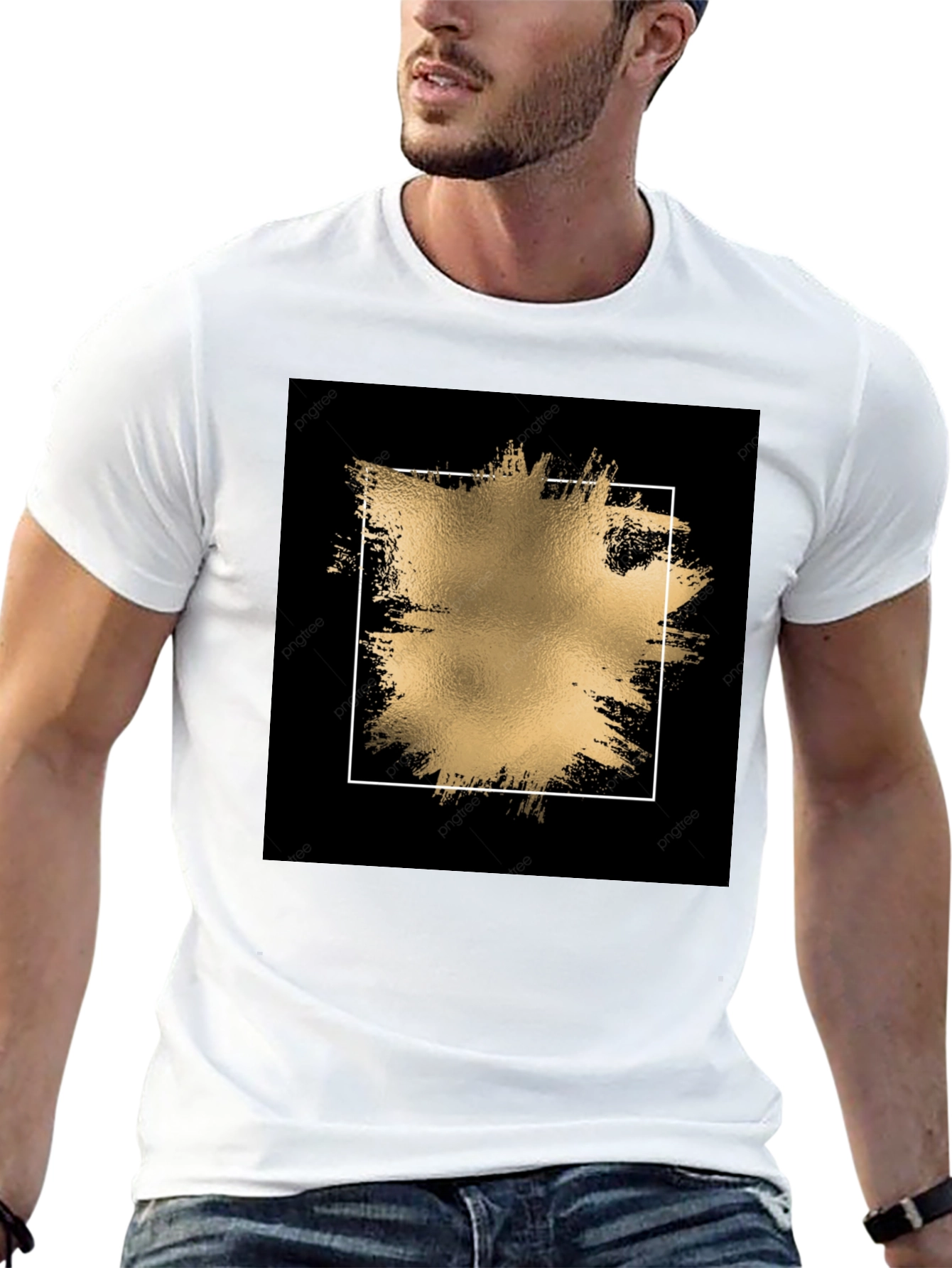 Black Tee with Gold Abstract Square