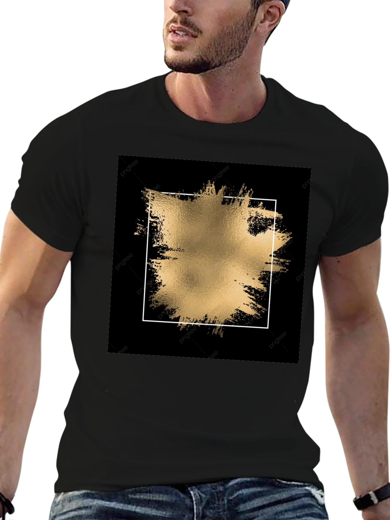 Black Tee with Gold Abstract Square