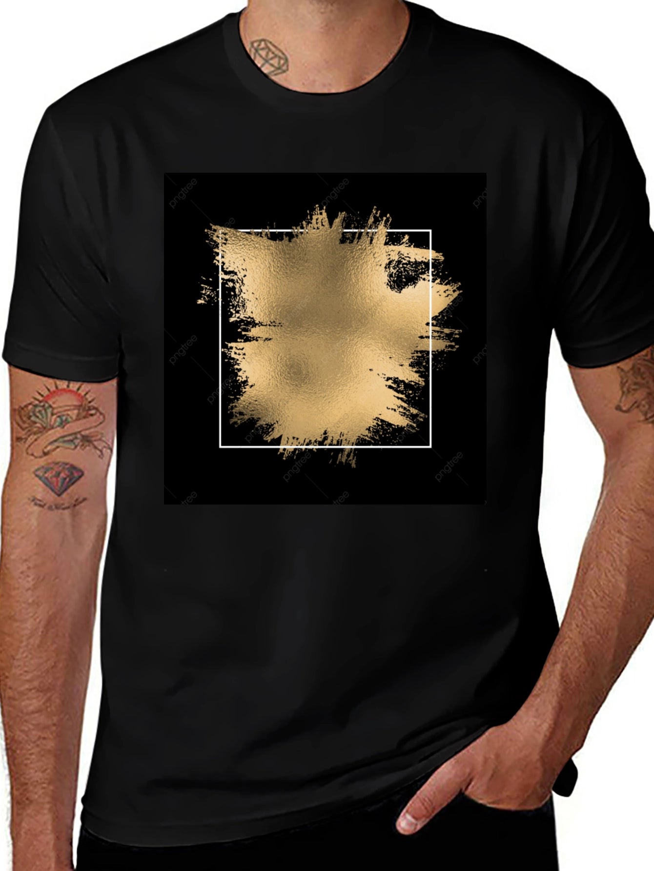 Black Tee with Gold Abstract Square