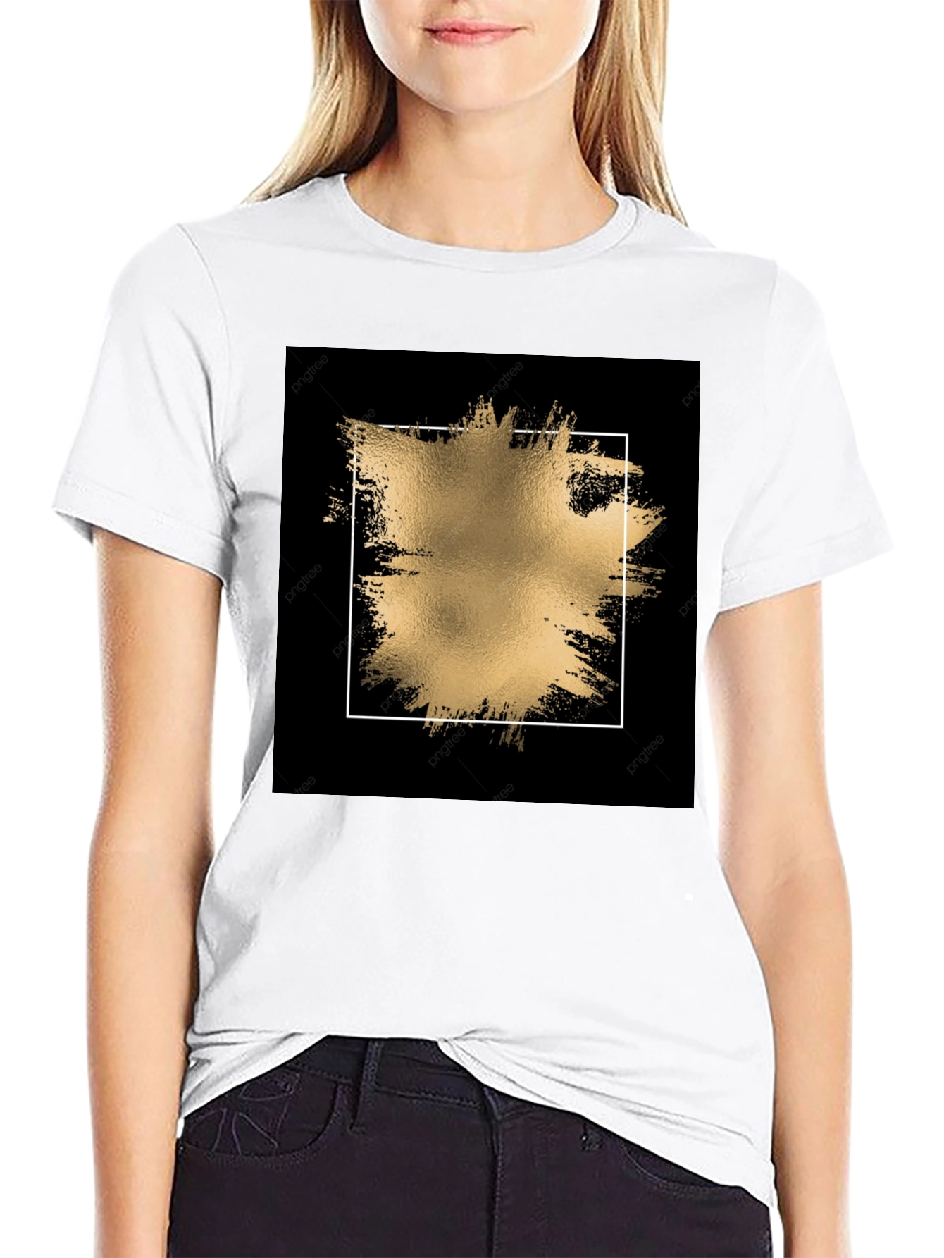 Black Tee with Gold Abstract Square