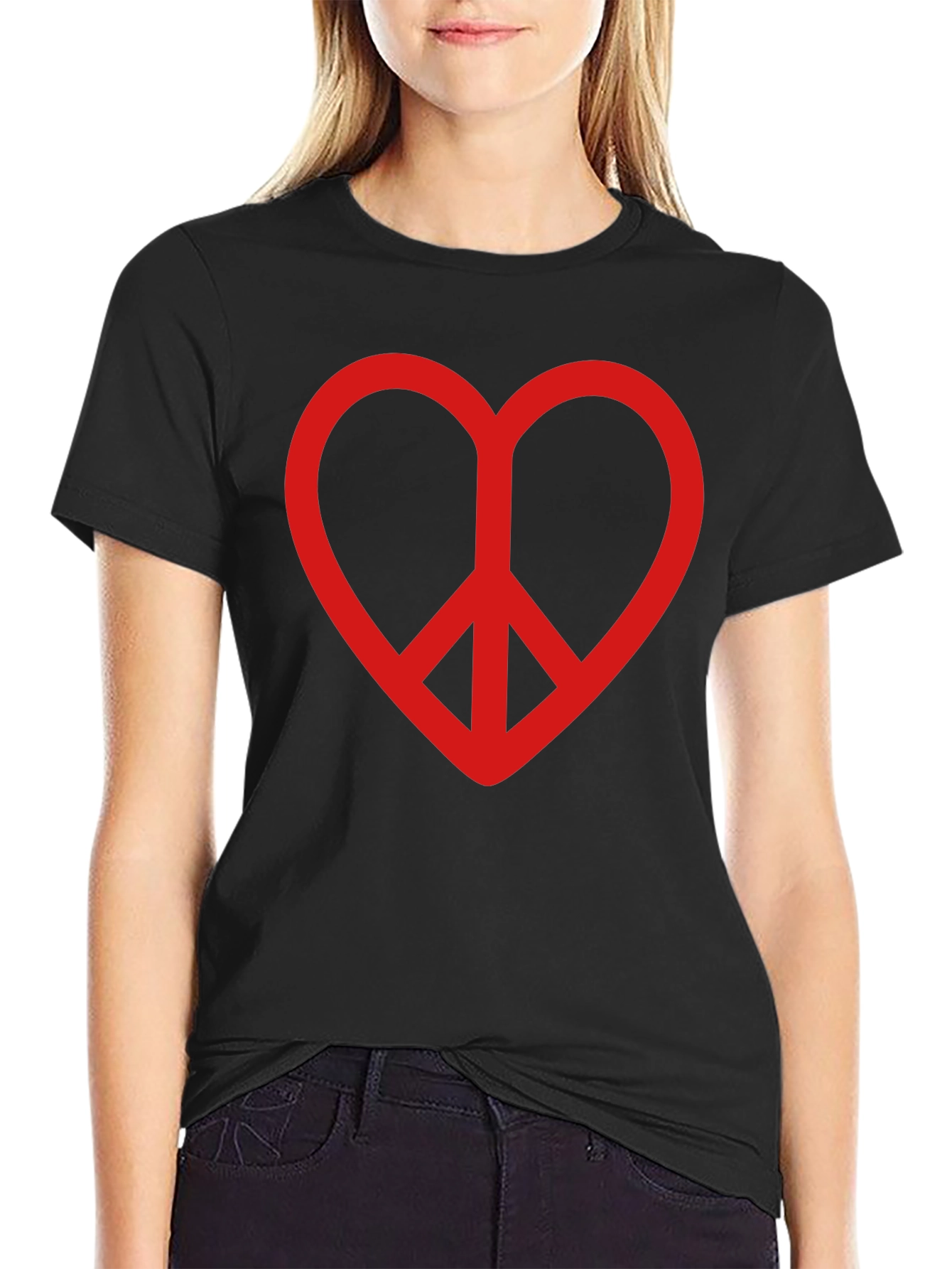 Heart Peace Sign Graphic Tee - Black