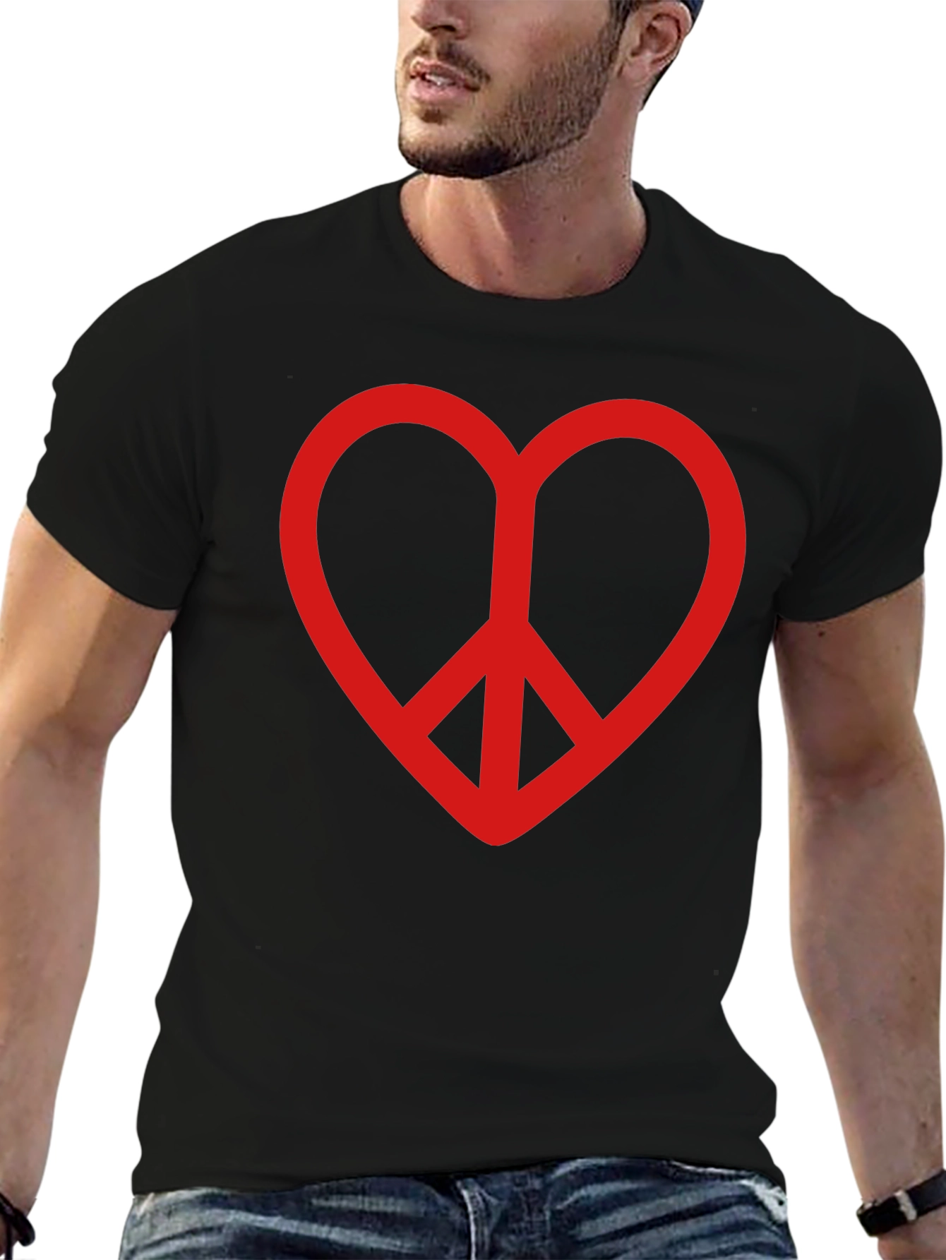 Heart Peace Sign Graphic Tee - Black