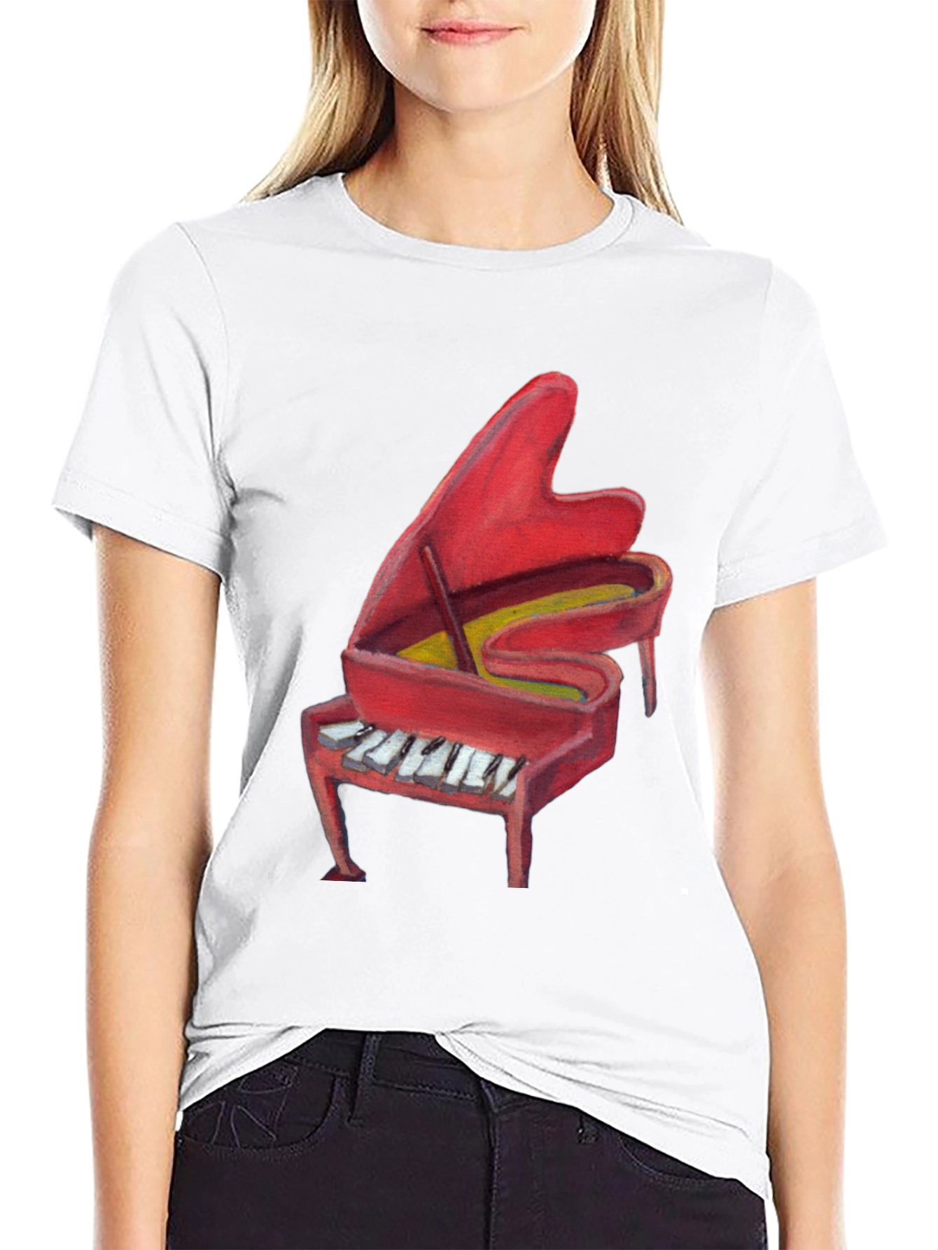 Red Piano Graphic Tee - Music Lovers T-Shirt