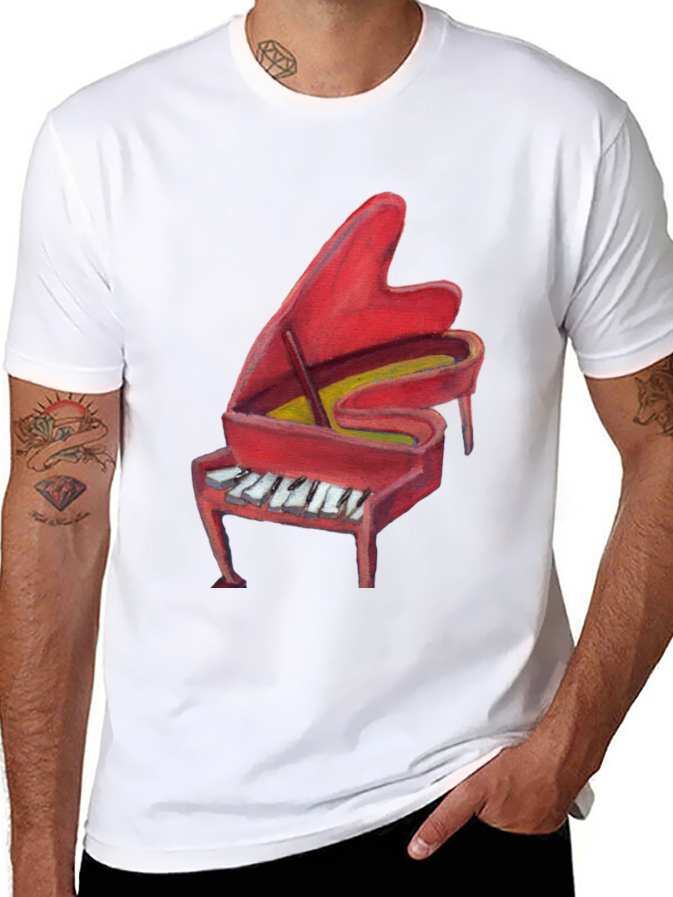 Red Piano Graphic Tee - Music Lovers T-Shirt