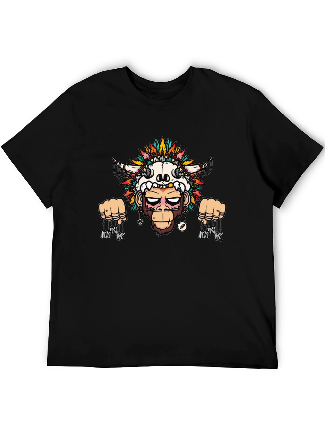Monkey Skull Headdress Graphic Tee - Black