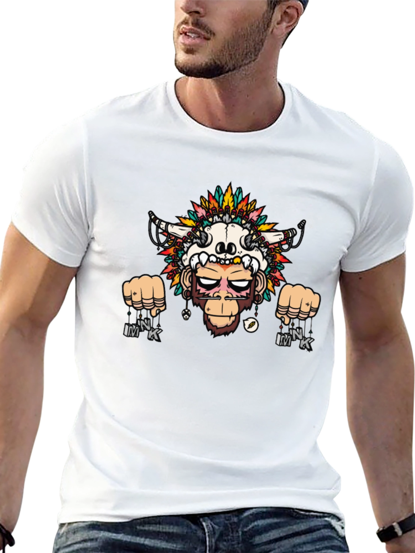 Monkey Skull Headdress Graphic Tee - Black