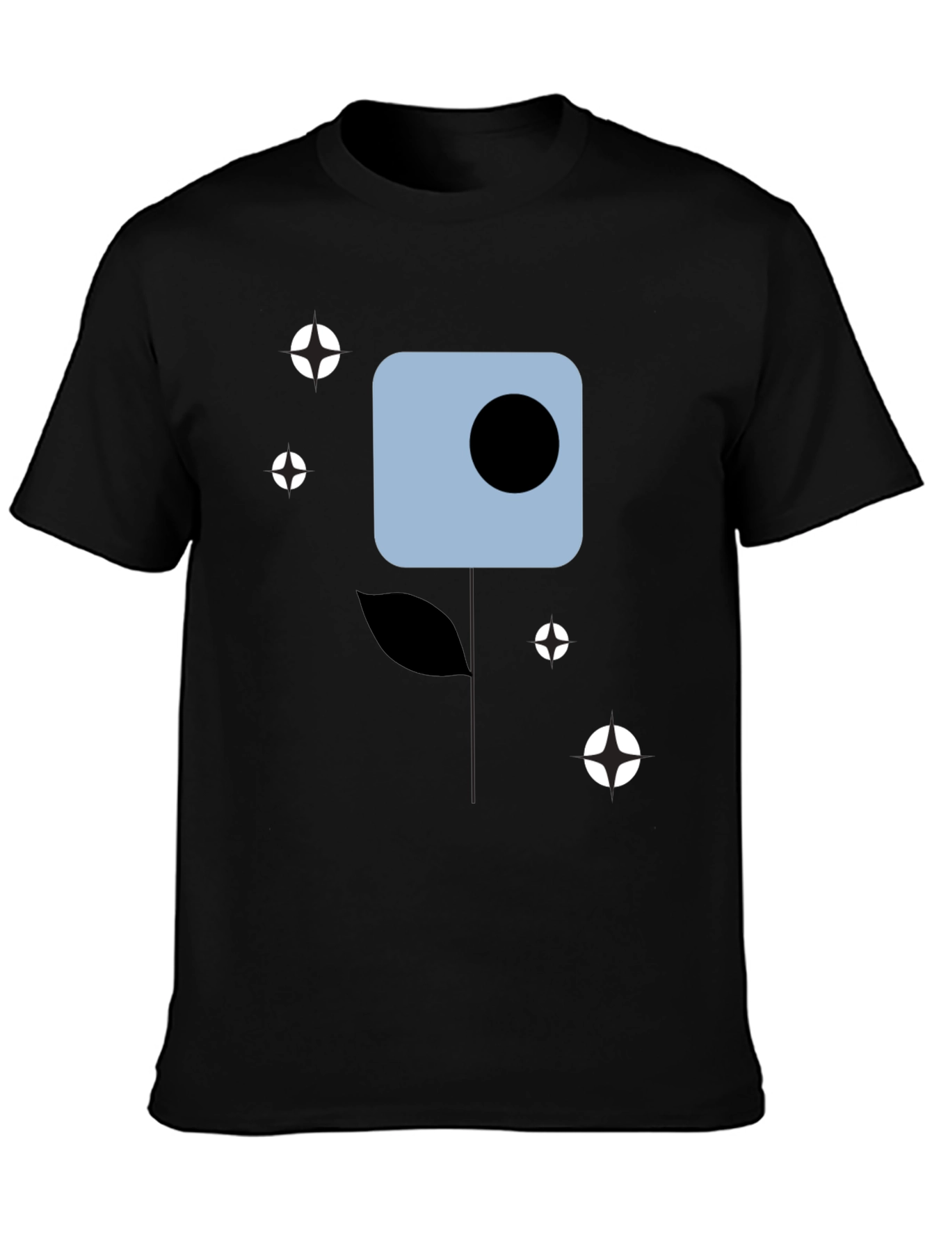Modern Abstract Flower Graphic Tee - Black Cotton Shirt