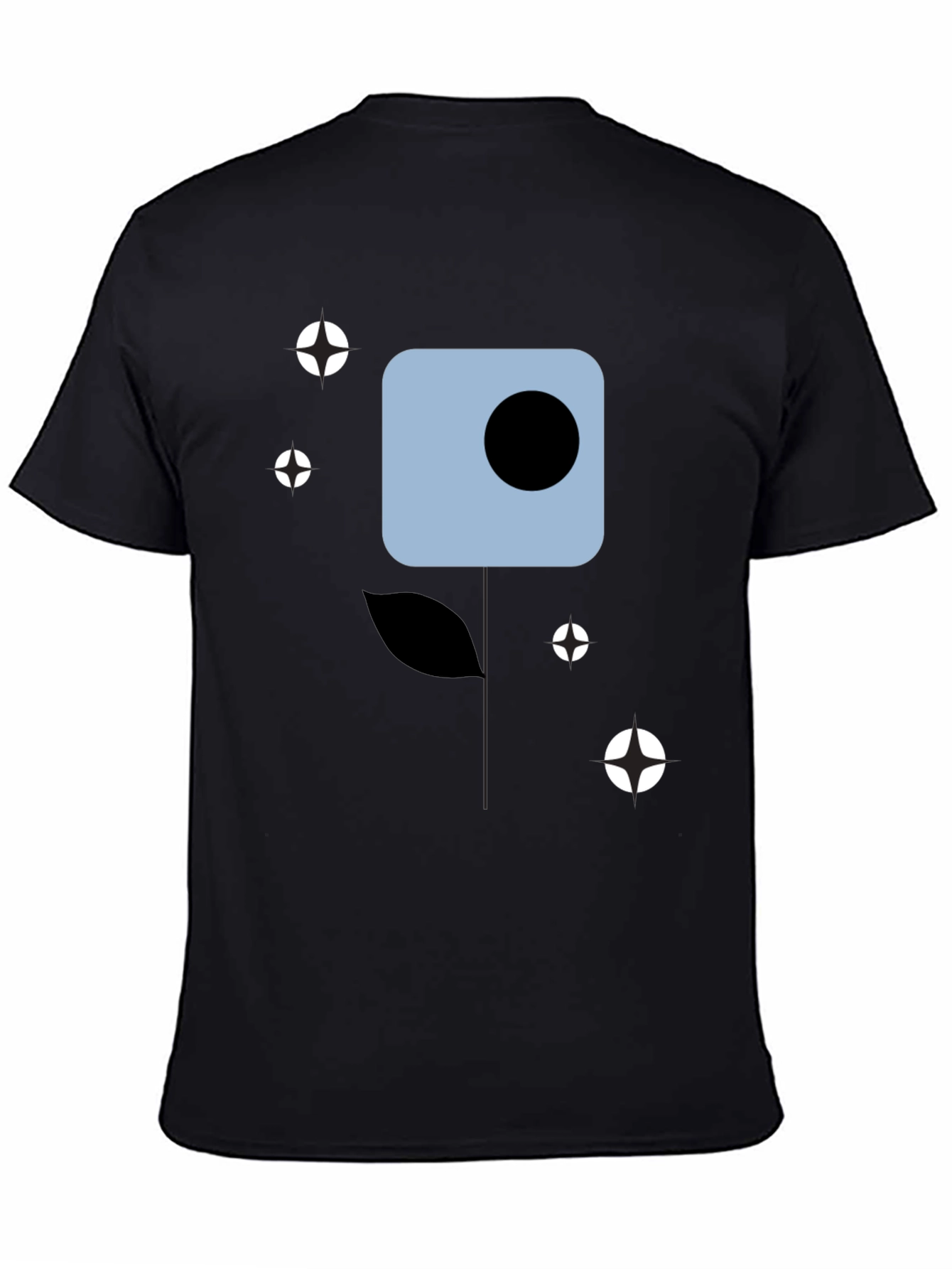 Modern Abstract Flower Graphic Tee - Black Cotton Shirt