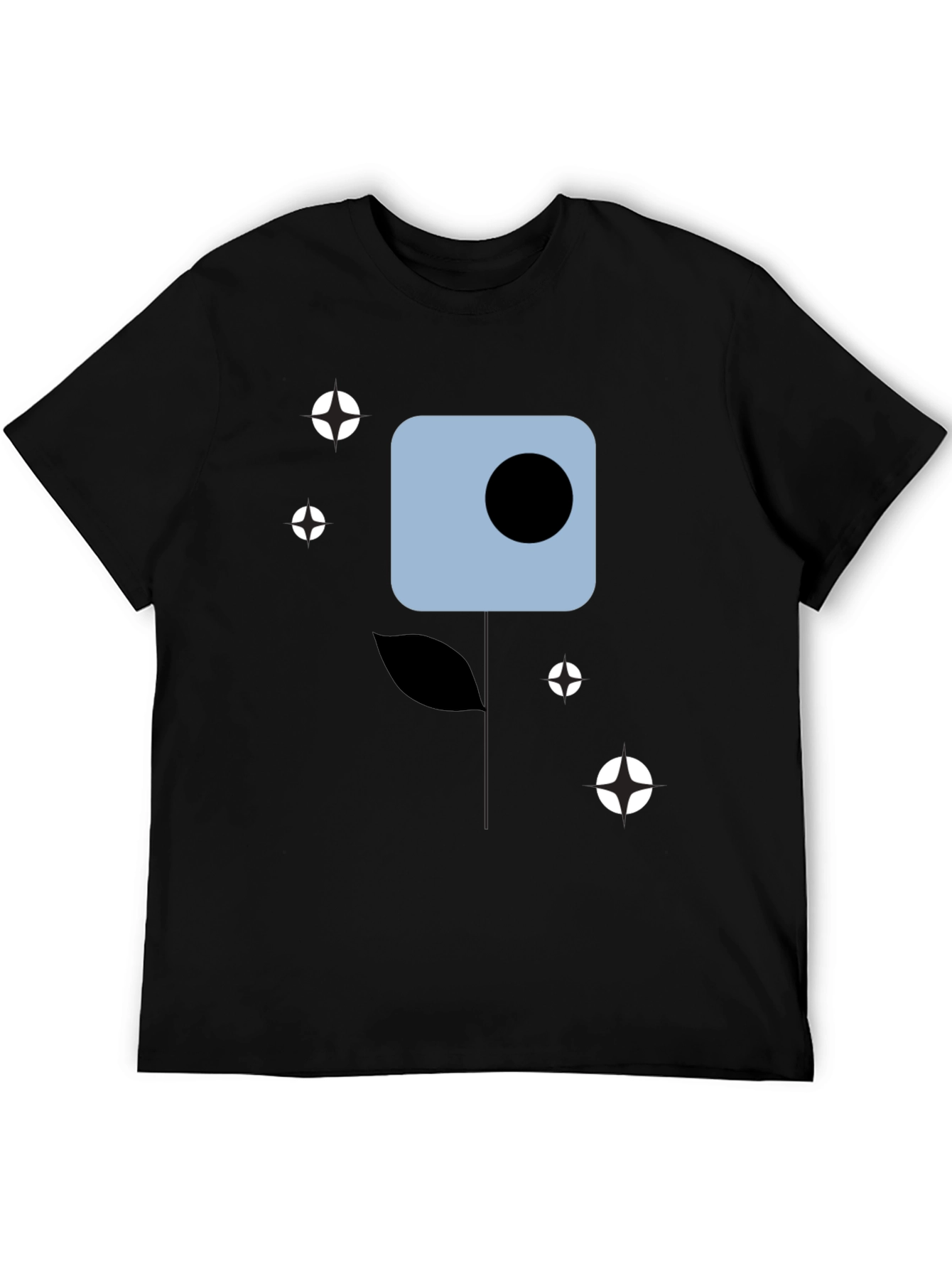 Modern Abstract Flower Graphic Tee - Black Cotton Shirt