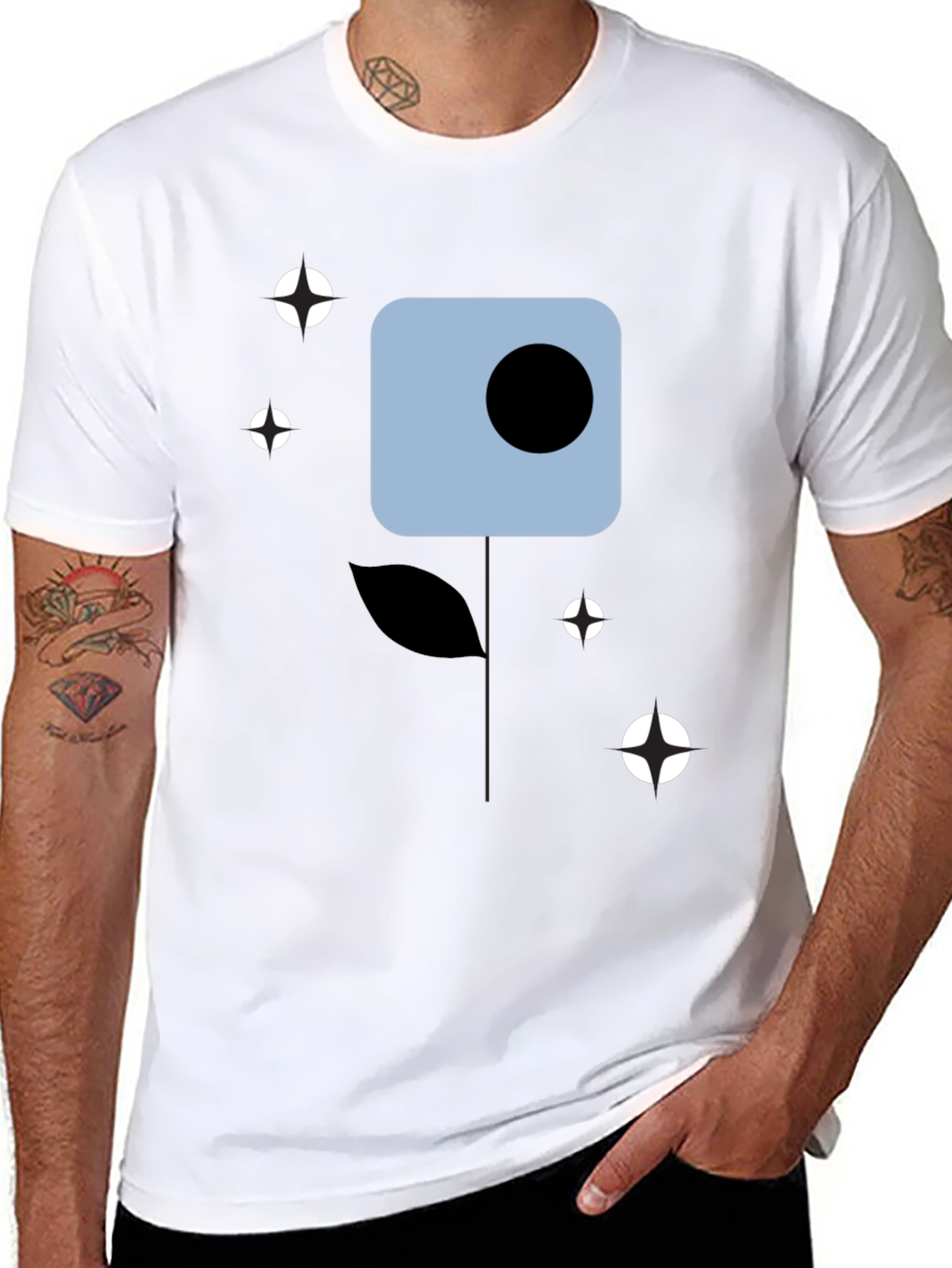 Modern Abstract Flower Graphic Tee - Black Cotton Shirt