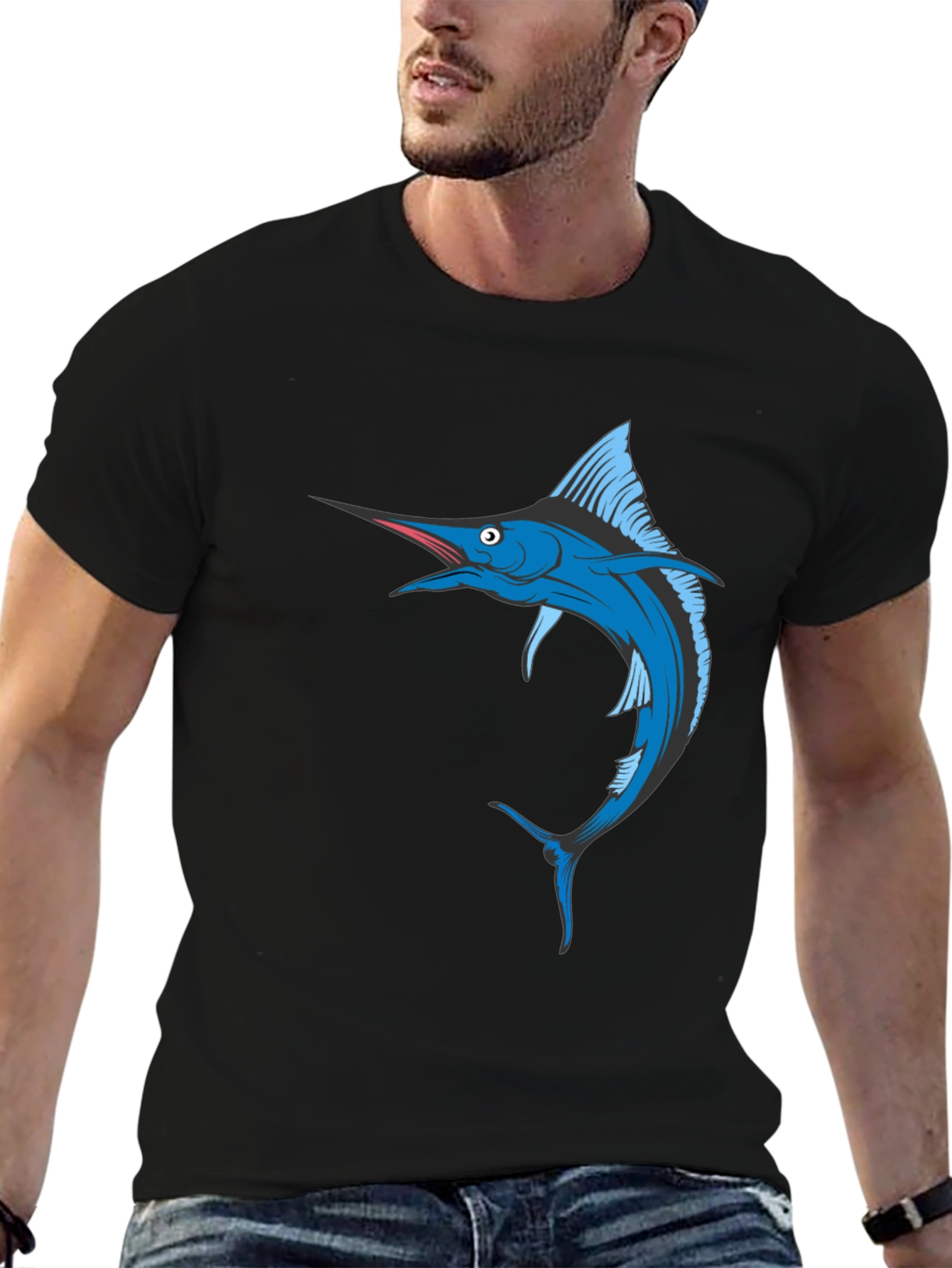 Marlin Graphic Tee - Black Cotton T-Shirt