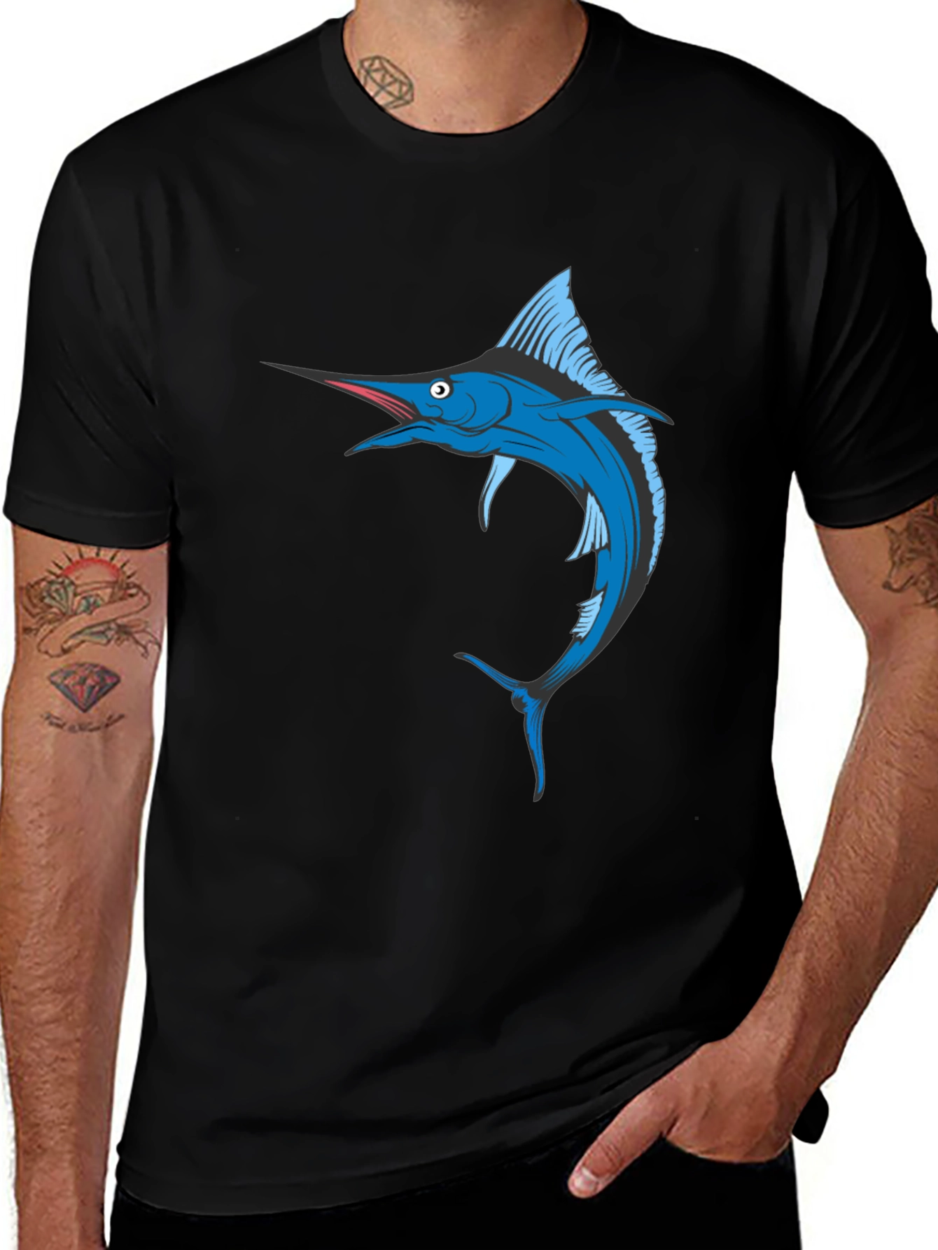 Marlin Graphic Tee - Black Cotton T-Shirt