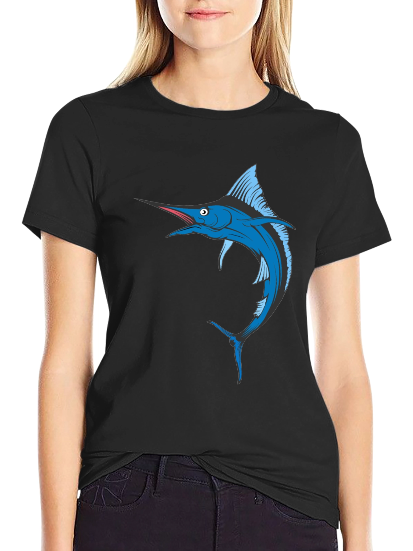 Marlin Graphic Tee - Black Cotton T-Shirt