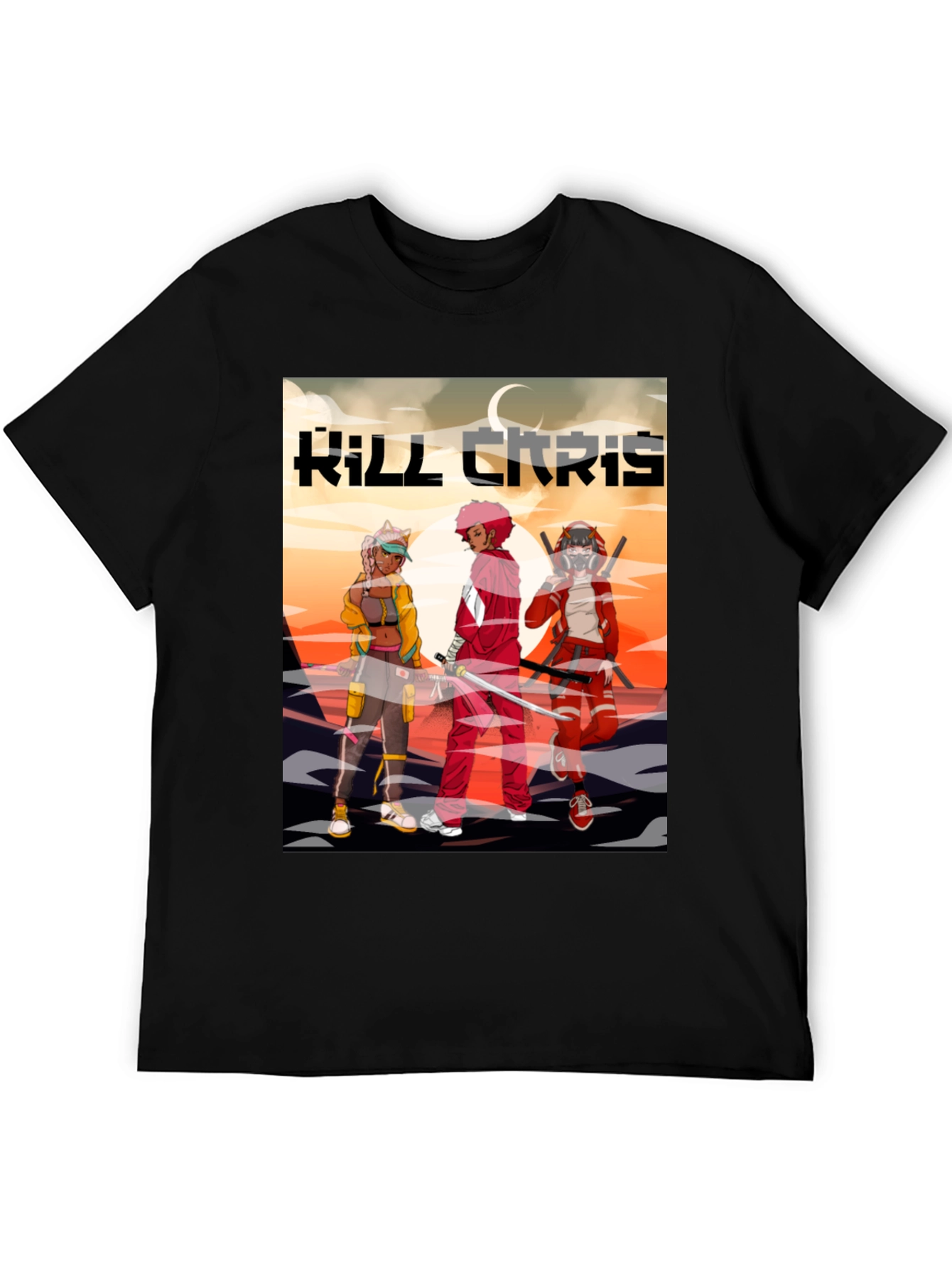 Kill Chris Anime Graphic Black T-Shirt