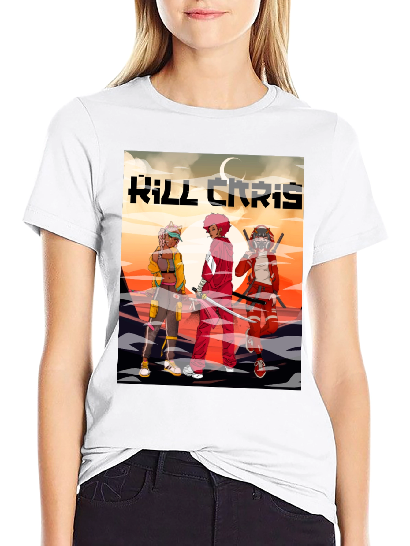 Kill Chris Anime Graphic Black T-Shirt