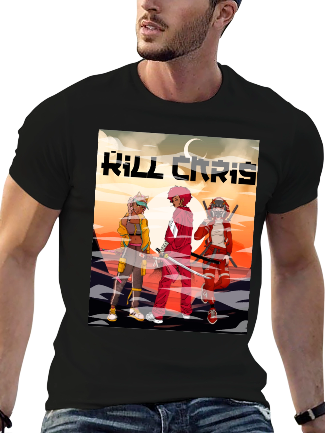 Kill Chris Anime Graphic Black T-Shirt