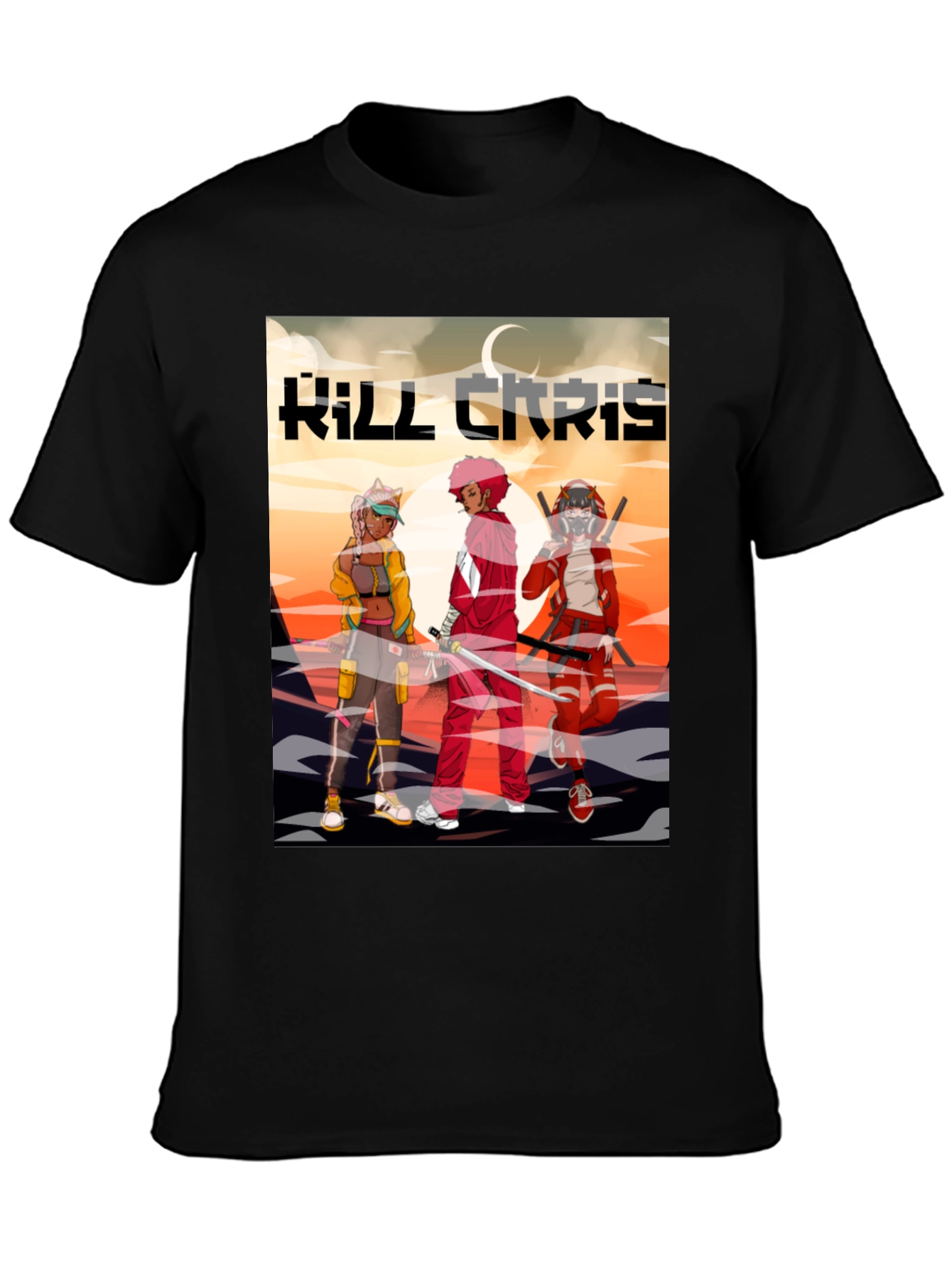 Kill Chris Anime Graphic Black T-Shirt