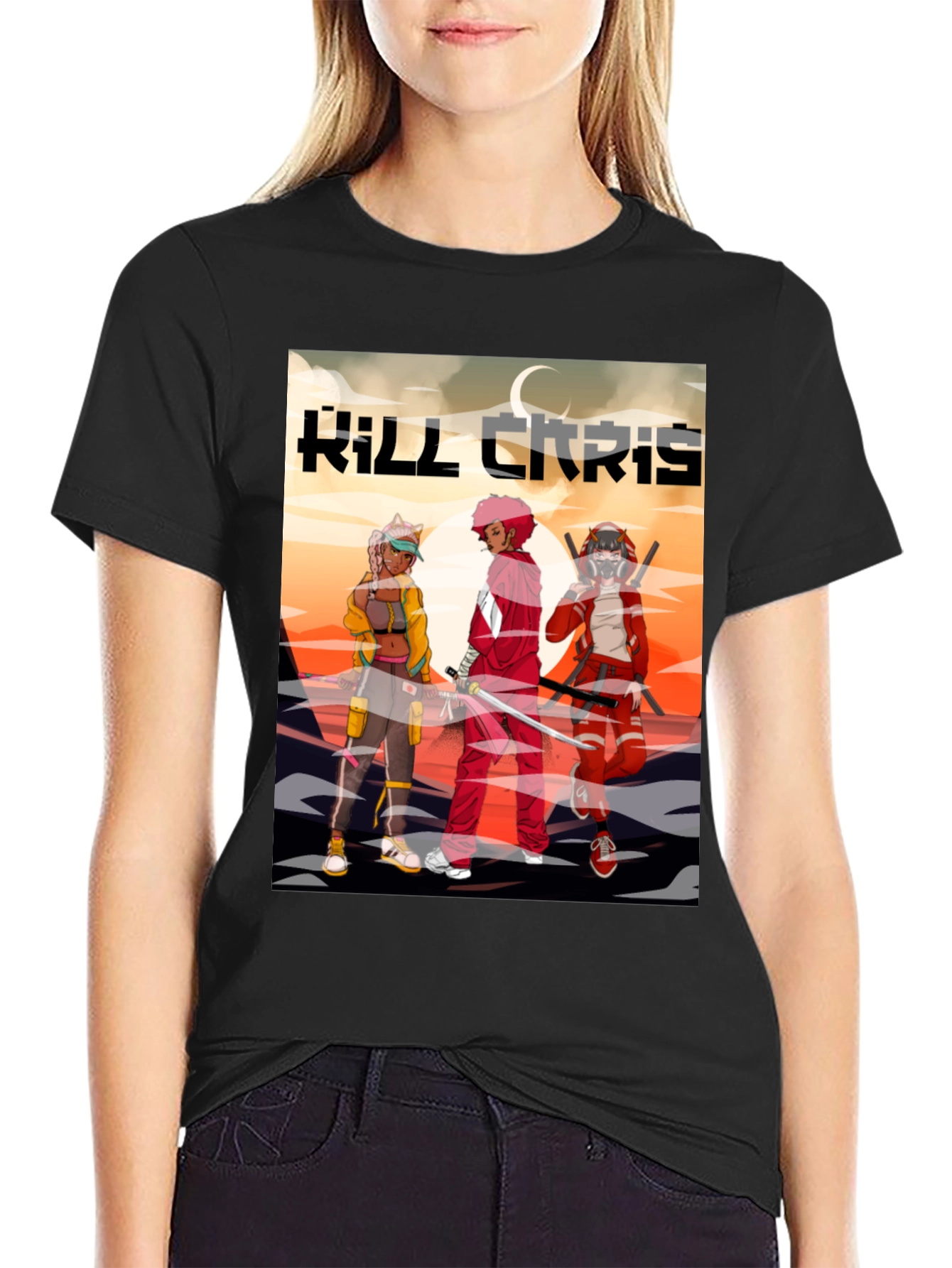 Kill Chris Anime Graphic Black T-Shirt