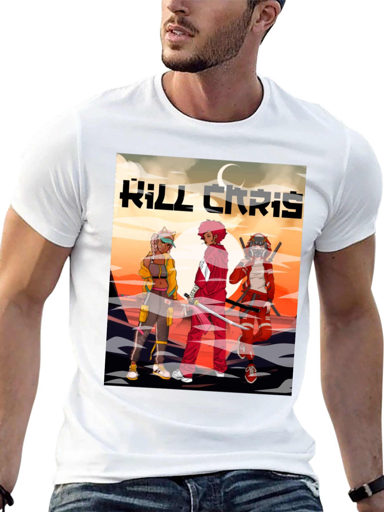 Kill Chris Anime Graphic Black T-Shirt