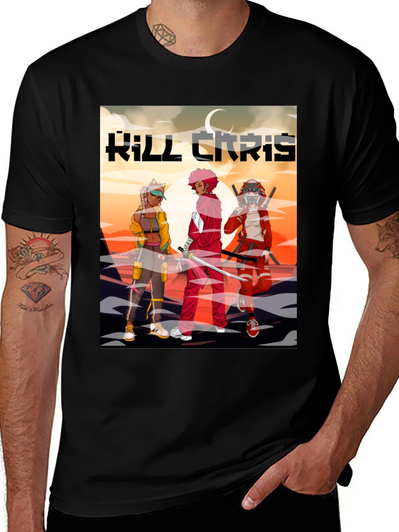 Kill Chris Anime Graphic Black T-Shirt