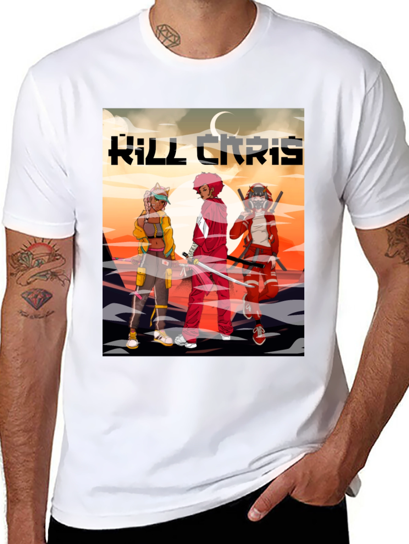 Kill Chris Anime Graphic Black T-Shirt