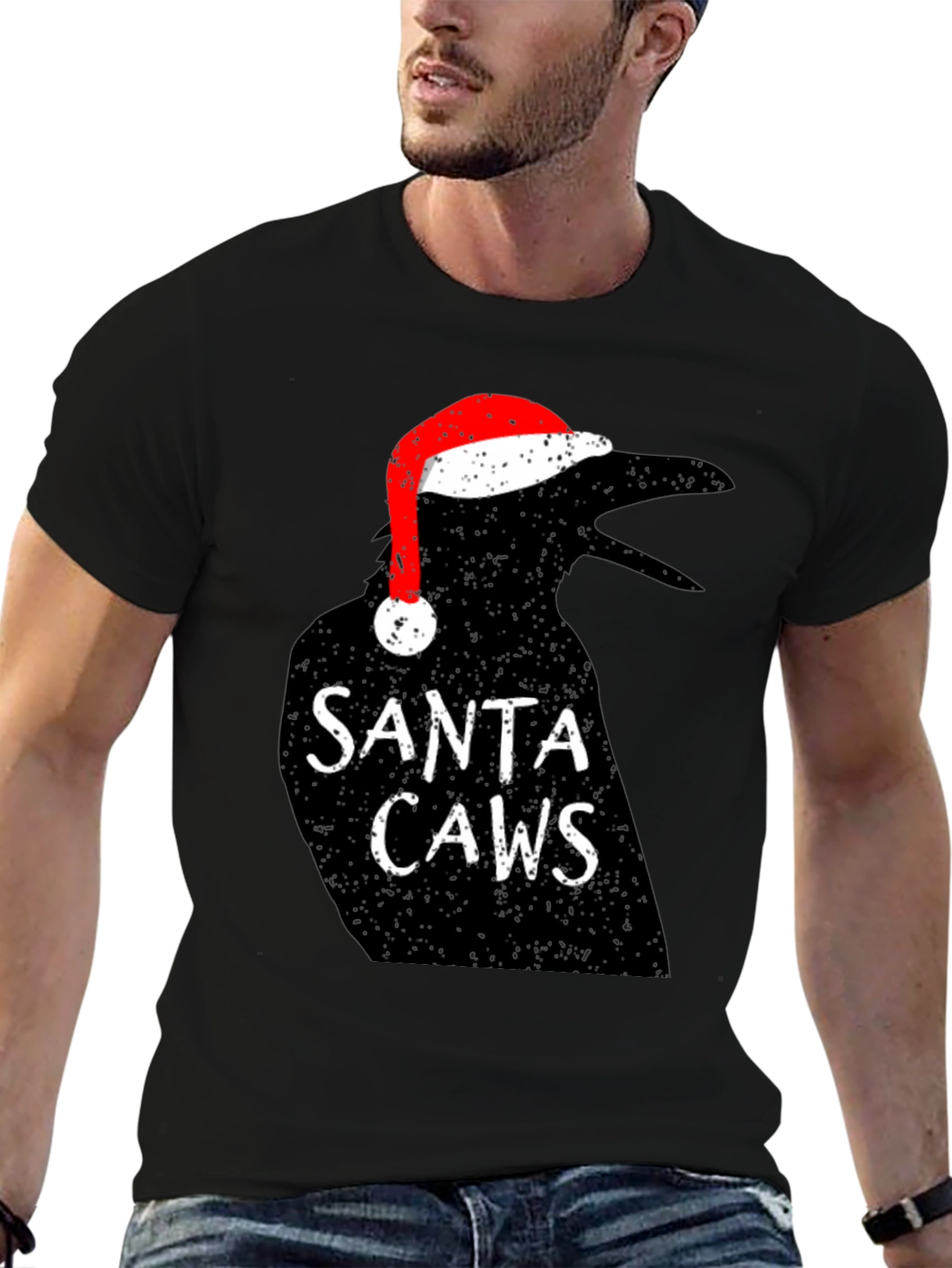 Santa Caws Crow Graphic Tee - Holiday Cheer