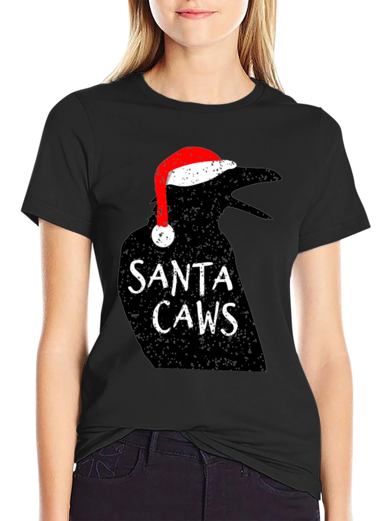 Santa Caws Crow Graphic Tee - Holiday Cheer