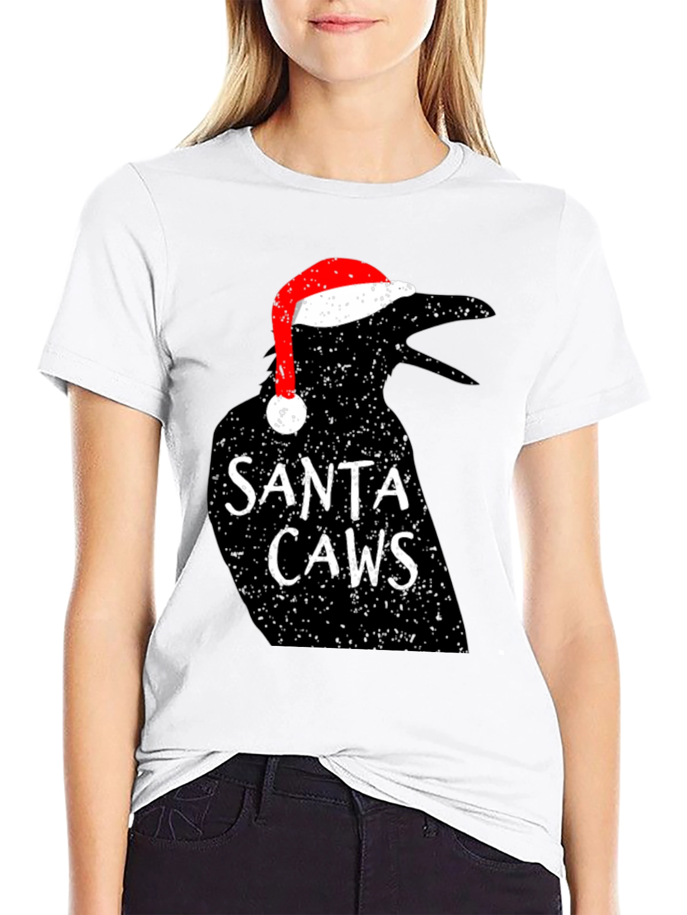 Santa Caws Crow Graphic Tee - Holiday Cheer