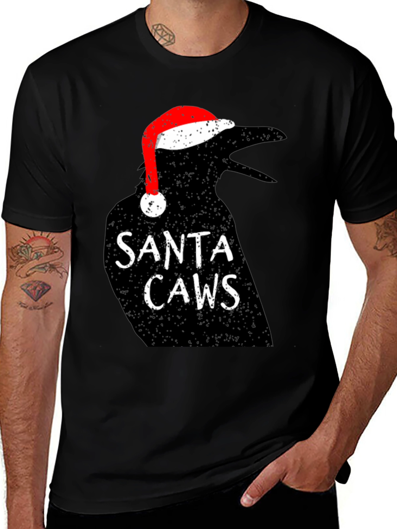 Santa Caws Crow Graphic Tee - Holiday Cheer